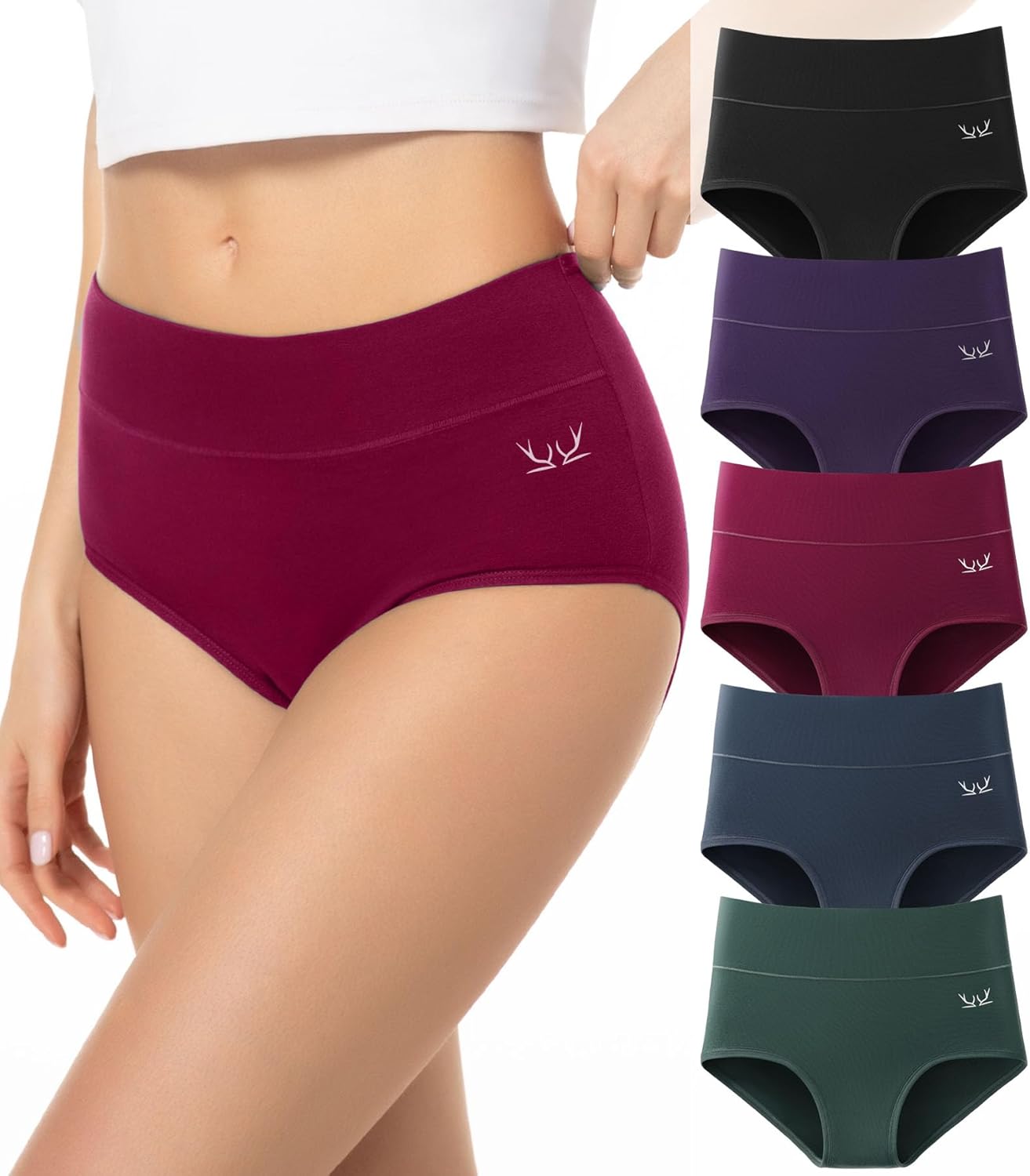 Women's Underwear High Waisted Ladies Cotton Panties Breathable Stretch Full Coverage Postpartum Brief 5Pack