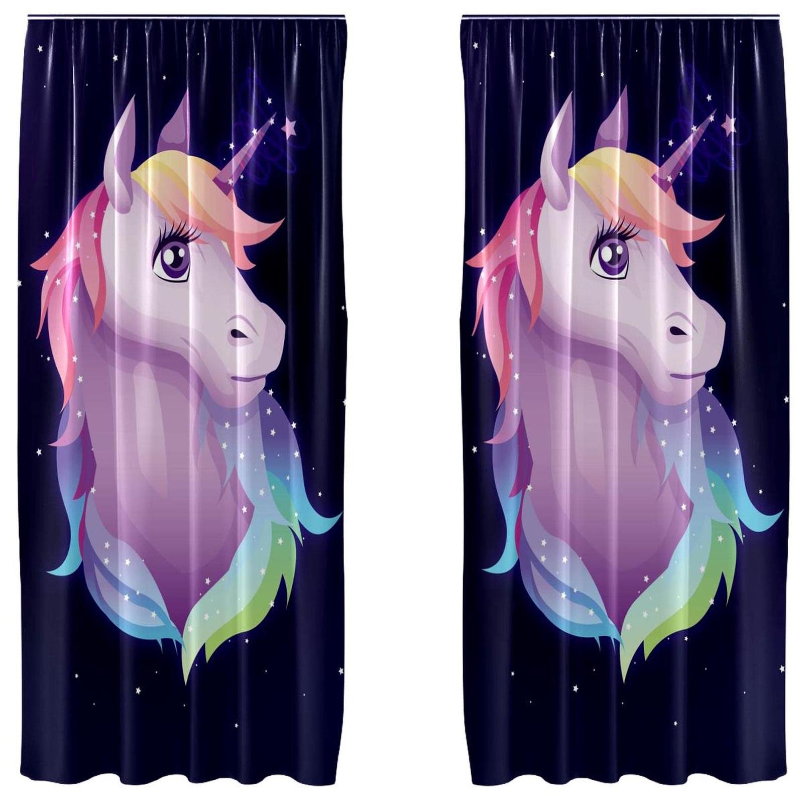 Cortinas de dormitorio de unicornio rosa 139x213cm con diseño mágico y gran caída