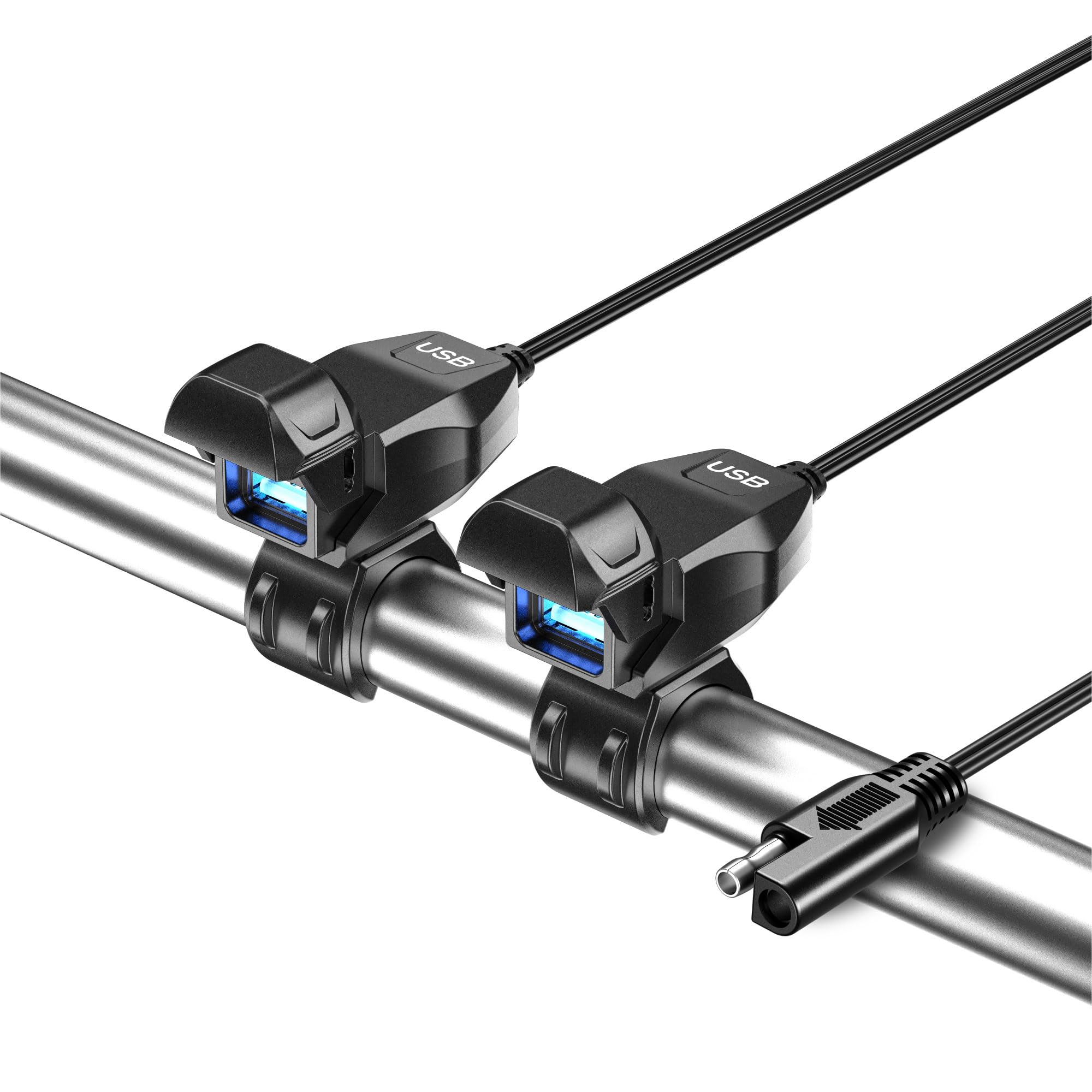 Kaedear(カエディア) バイク USB電源 防水 バイク専用 スマホ 充電 USBポート SAE DC 12V ヒューズ 電源スイッチ. イルミネーション 蓋連動スイッチ アダプター一体構造 SAEコネクター 夜間視認性 整備性良し 超急速充電5V/9V/12V 特許 防水キャップ, 光が導くUSBチャージャ KDR-M3AA (タイプAA)商品画像