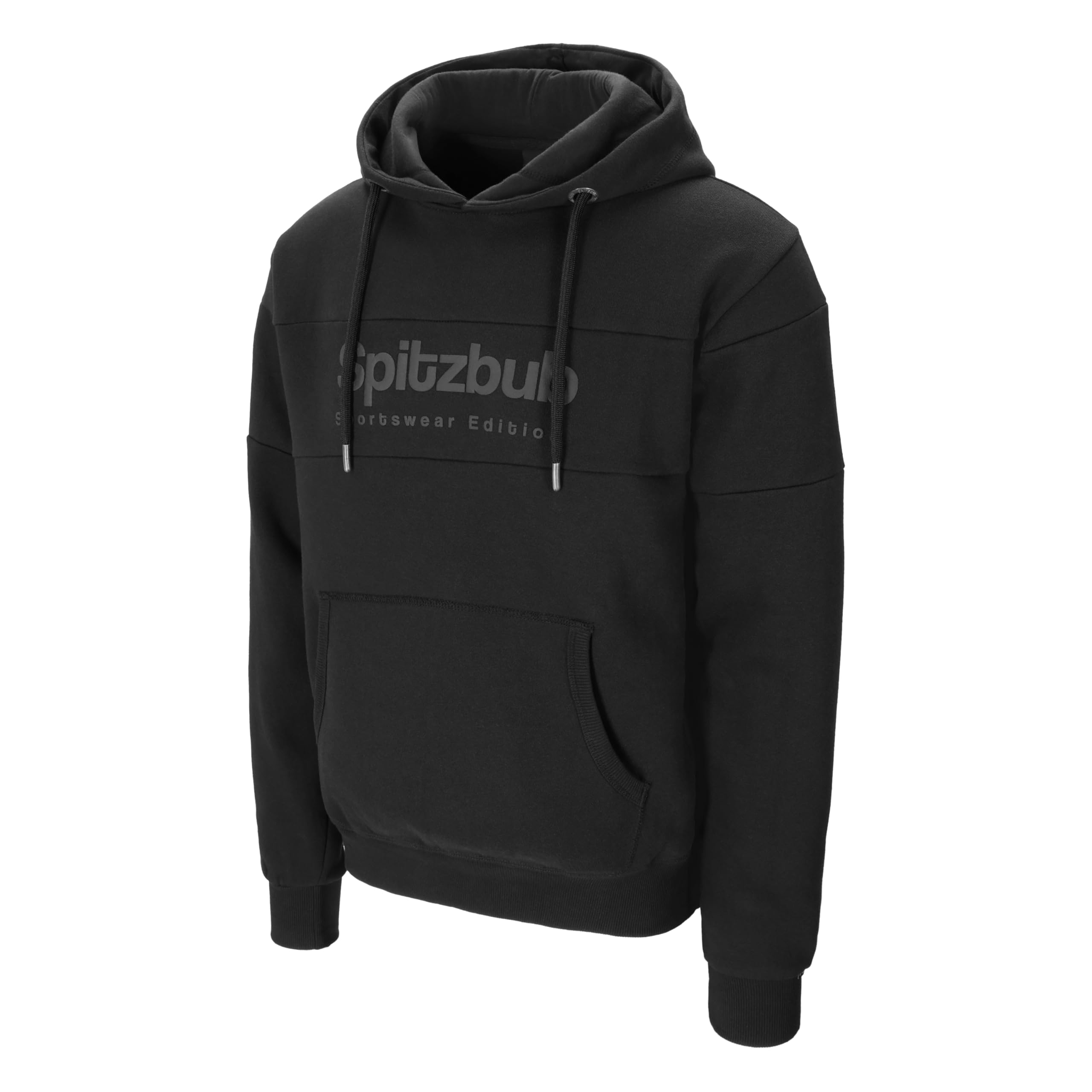 Spitzbub Herren Hoodie Schwarz – Ton-in-Ton Markenprint – Kapuzenpullover für Männer – 85% Baumwolle / 15% Polyester – Streetwear Sweater