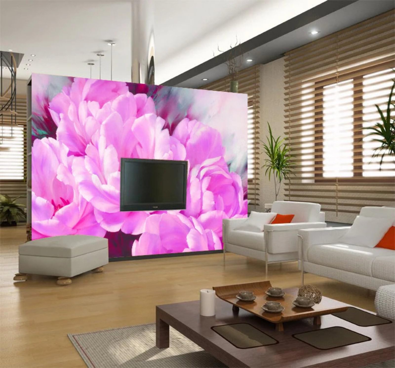Wallpaper-3D-Xlm 350Cm×256Cm(B×H) Simple Beautiful Three Dimensional Hand Drawn Peony 3D Wallpaper Easy Install Feature Office Living Room Sofa Bedroom Tv Background Wall Decoration-350Cm×256Cm