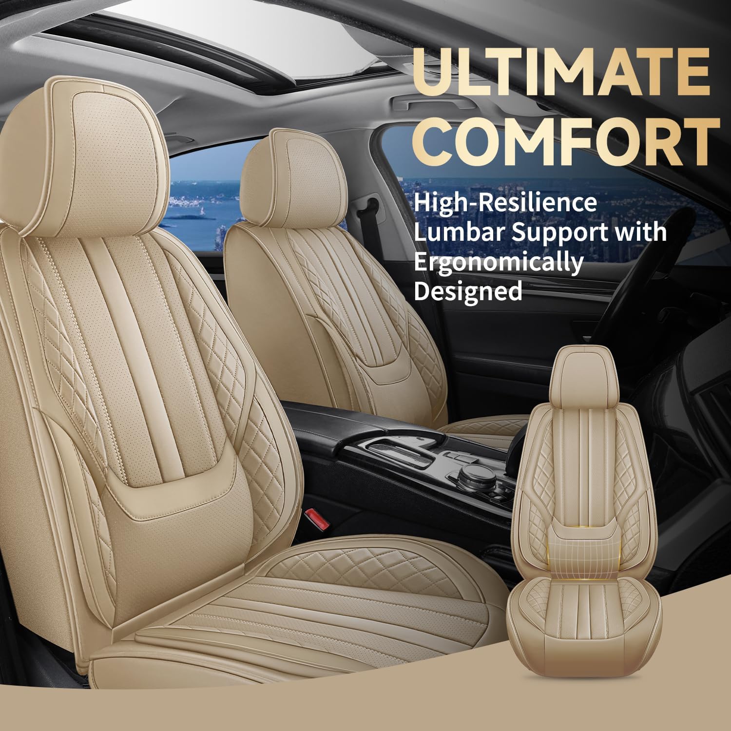 Fit LS 430 Seat Covers for Lexus LS430 2001-2006 Front Seat 2 PCS,Breathable Faux Leather Car Seat Cover Protector Waterproof Anti-Slip,Comfortable Vehicle Seat Cover Car Cushion(Beige)