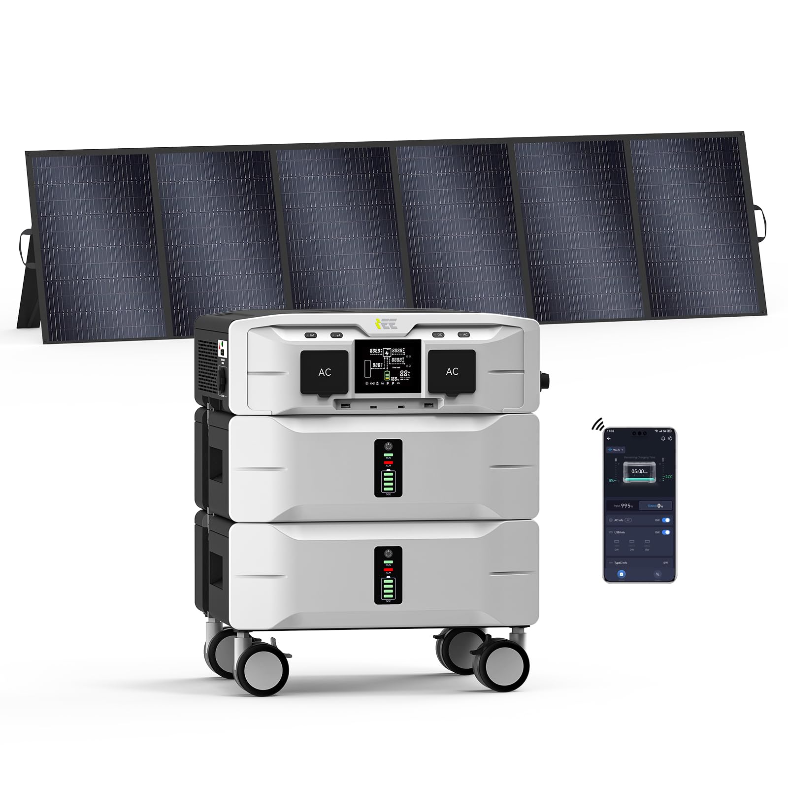 IEE 5000W Generador Solar con Panel 500W, 5120Wh Estación de Energía Portátil, Ampliable Hasta 10 kWh, App, 11 Puertos, Batería LiFePO4, Power Station para Camping, Caravana y Emergencias