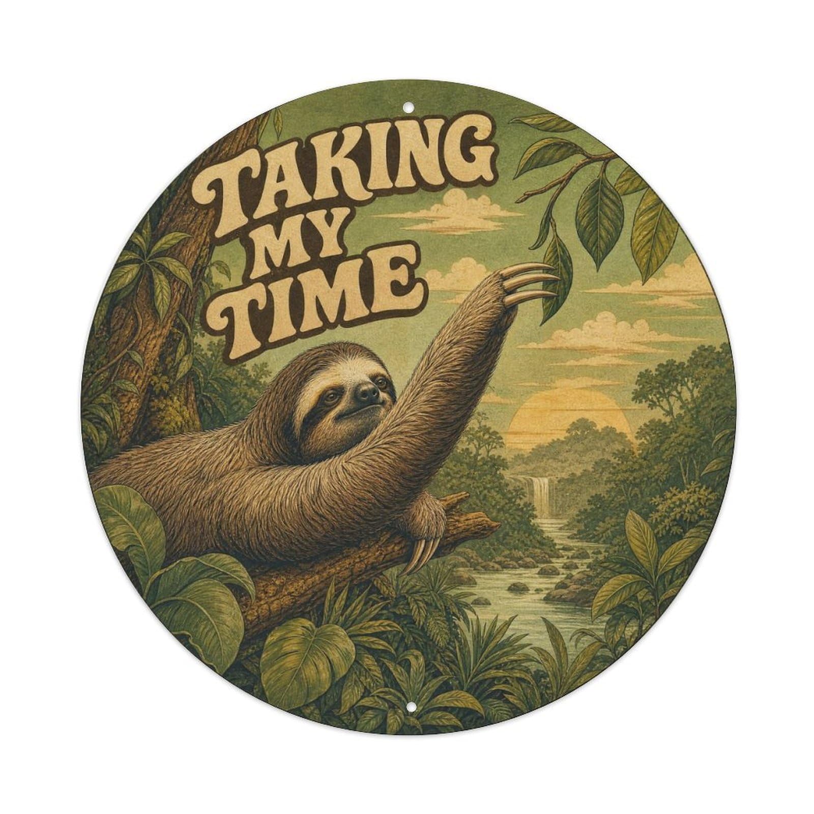 Okngb Style Sloth Slow Humor Quirky Animal Sticker Vintage Metal Tin Sign Plaque Wall Decor For Cafe, Man Cave, Club Bar, Office, Home Garden Round Metal Poster 8X8inch