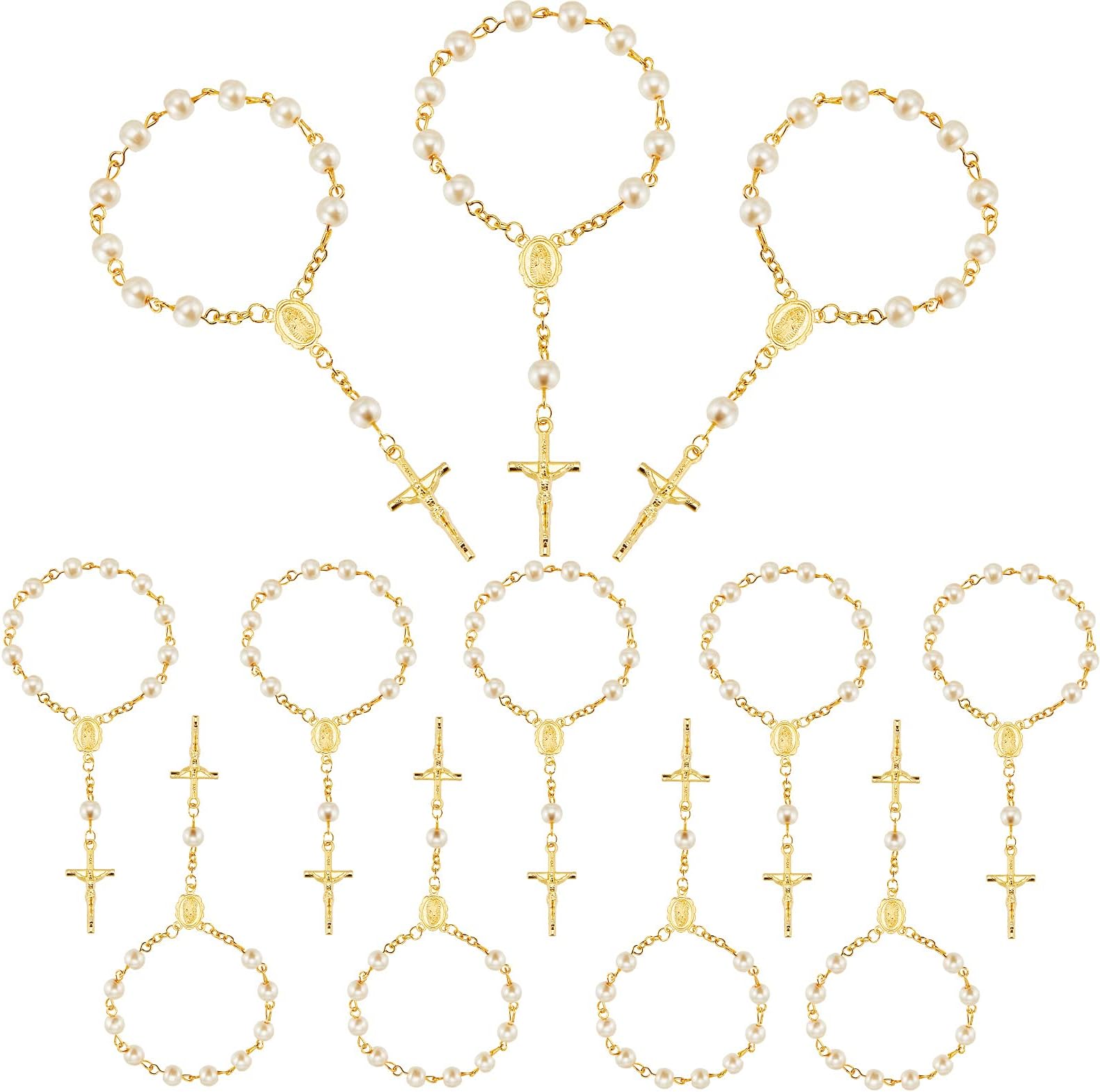 Hicarer 12 Pieces Baptism Rosary Mini Rosary Baptism Favors Centerpieces for Party on Table Christening Favors Communion Favors Weddings Party Favors(Gold)