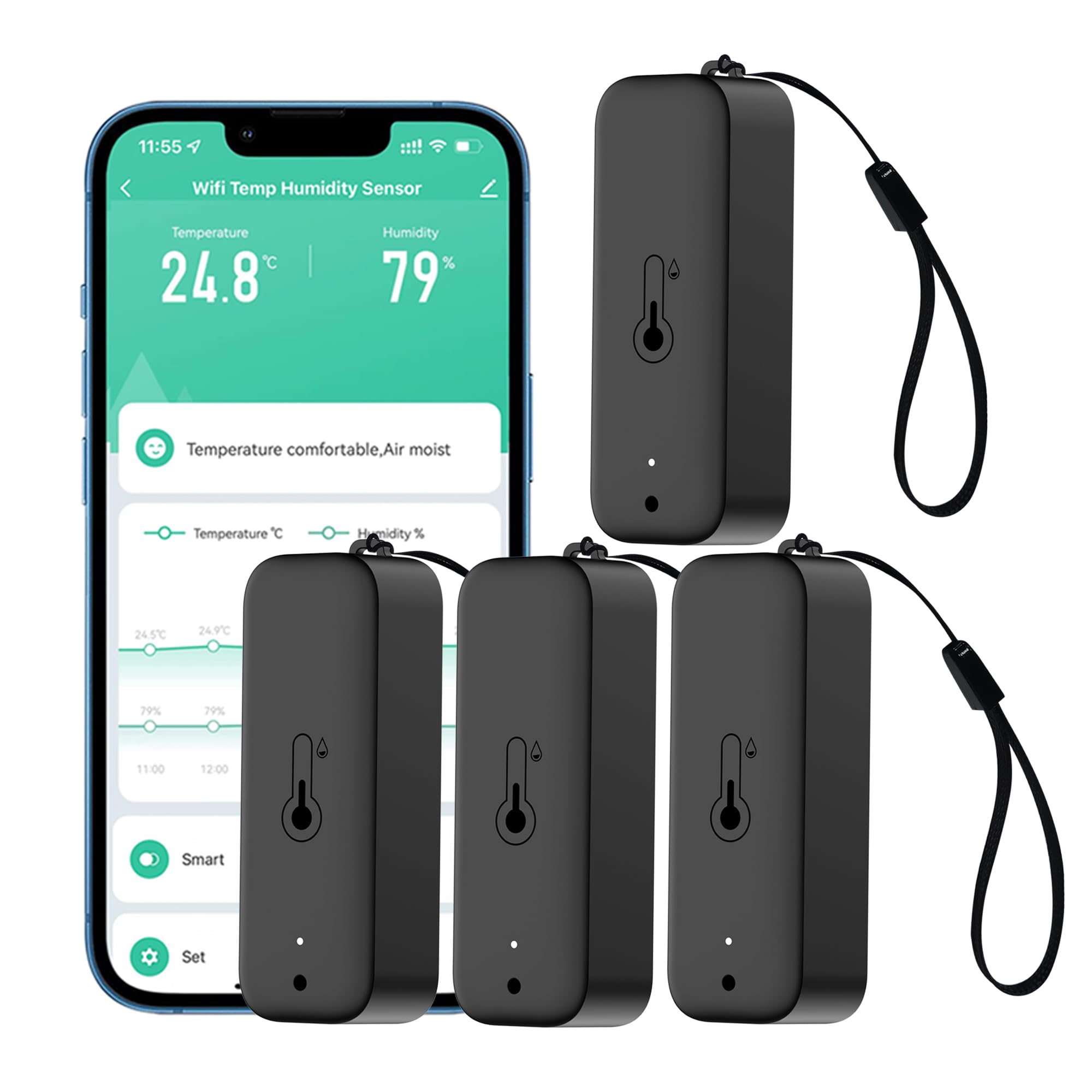 Termometro intelligente WiFi: sensore di temperatura senza fili con avvisi app, esportazione di memoria dati, monitor remoto impermeabile per serra cantina, compatibile con Alexa (4 pezzi)