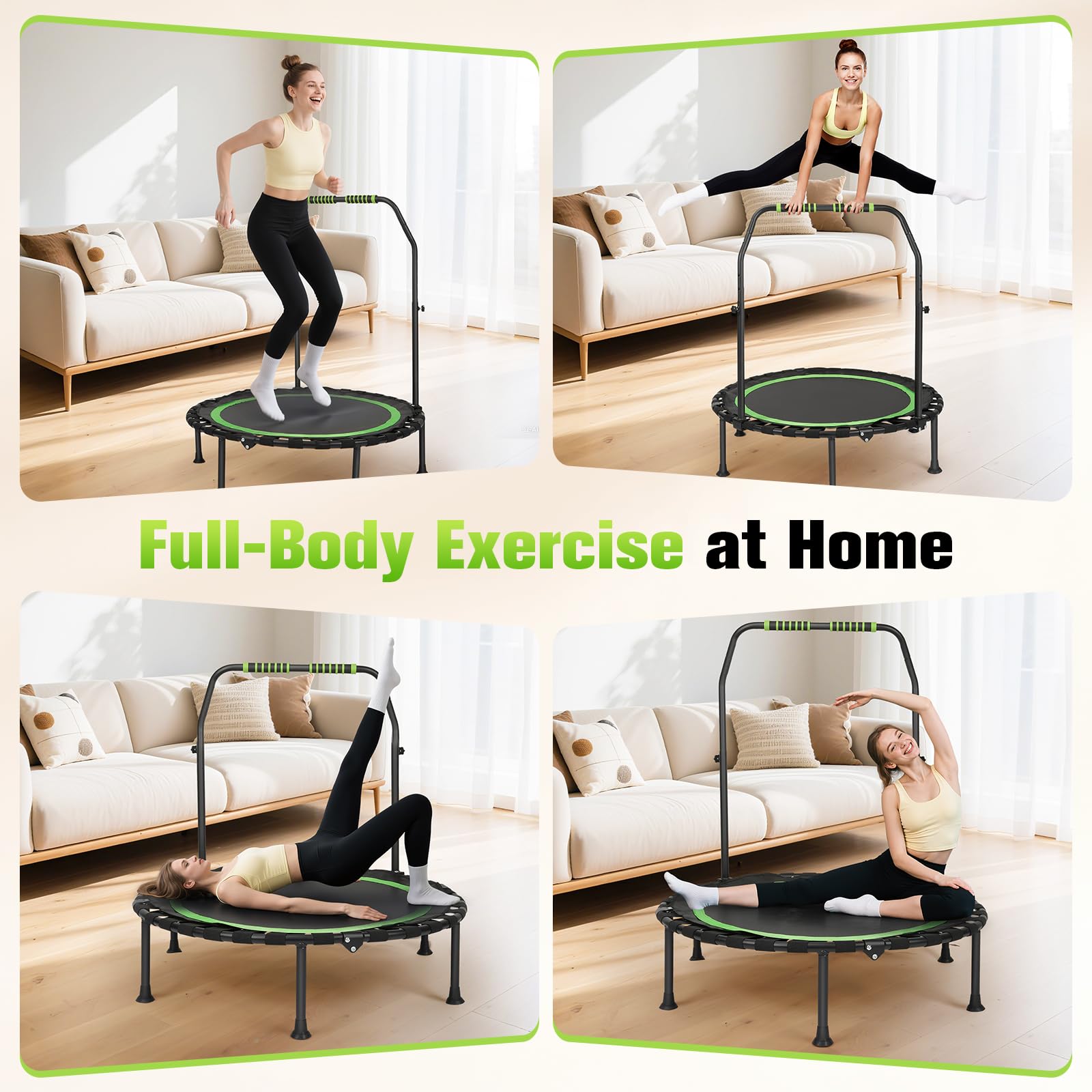 Fitness Indoor trampolino pieghevole senza installazione | Ø 101 cm, mini trampolino | portata 150 kg | stabile e silenzioso per adulti
