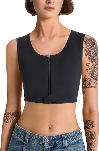 حمالة صدر LEINIDINA Chest Binder Transgender Tomboy FTM Binder Trans مع سحاب أمامي مطاطي LGBT Binder Bra Tank Top