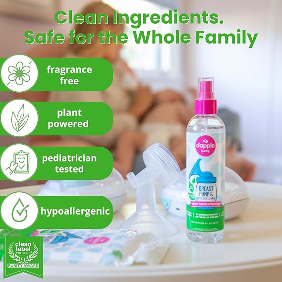 Dapple Breast Pump & Accessory Cleaner, Unscented, Hypoallergenic, Oxygenated Vinegar Formula, Removes Milk Residue, 8 fl oz, 1 Count
