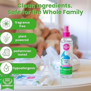 Dapple Breast Pump & Accessory Cleaner, Unscented, Hypoallergenic, Oxygenated Vinegar Formula, Removes Milk Residue, 8 fl oz, 1 Count