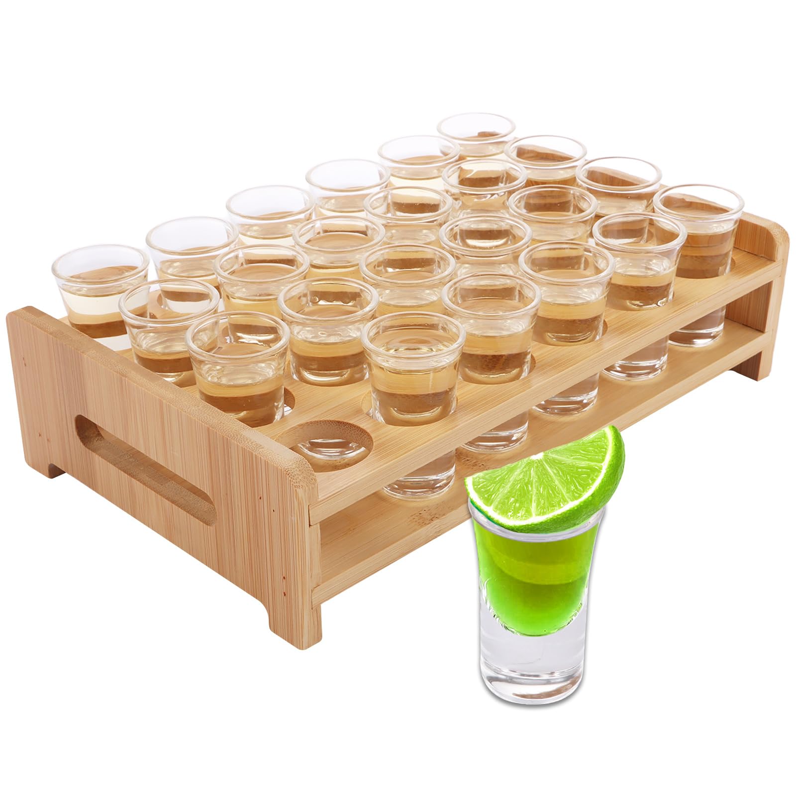 LDHHYH 24 Pack Shot Glass Set, 15ml/0.5oz Shot Glasses with Holder Tray Stand, Mini Clear Crystal Shot Glasses with Thick Base, Shot Glasses Set for Brandy, Vodka, Whisky, Rum