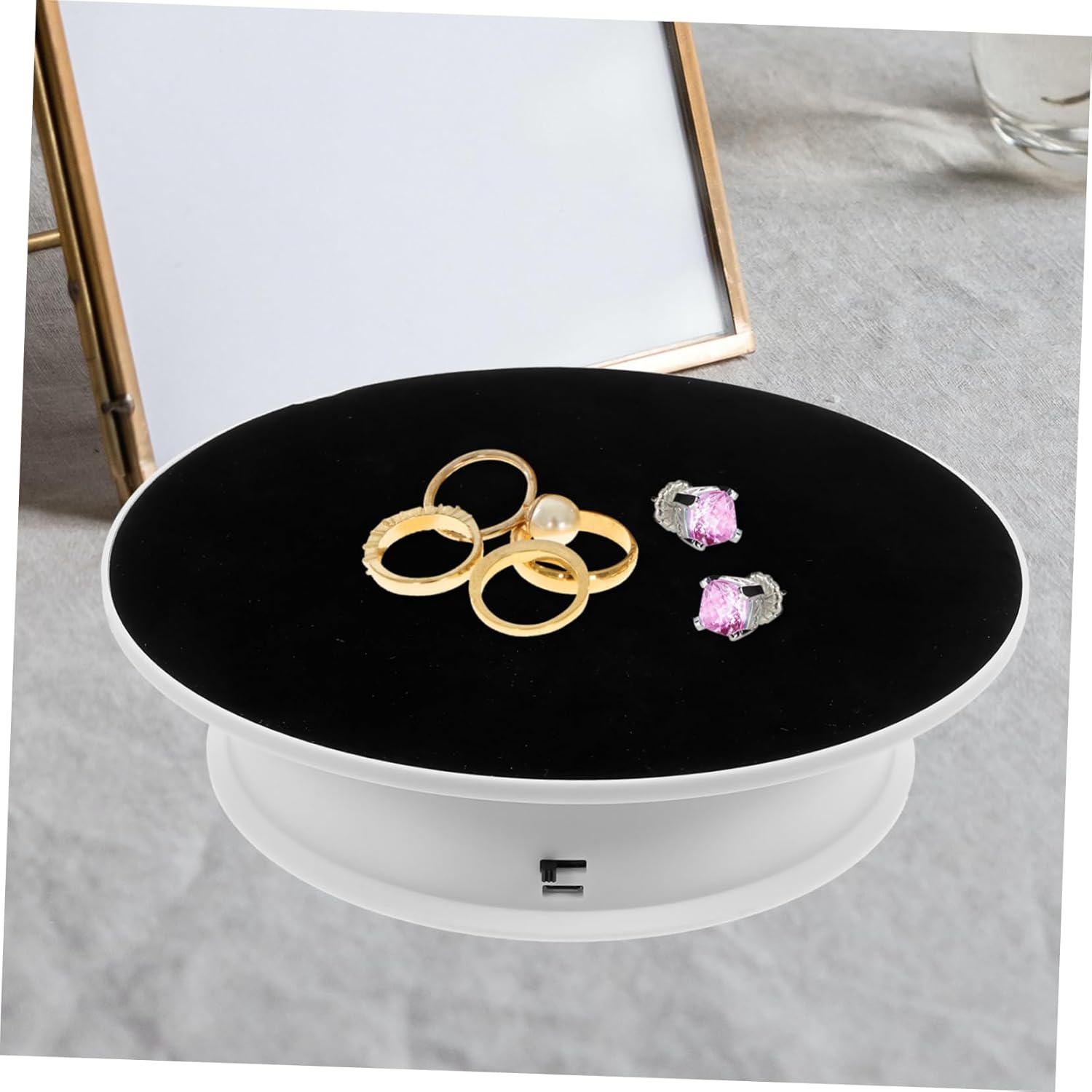 Electric Rotating Display Stand 360° Adjustable Speed Turntable for Jewelry Cake and Art Desktop Rotatable Plate Mute Function for Photography and Showcasing