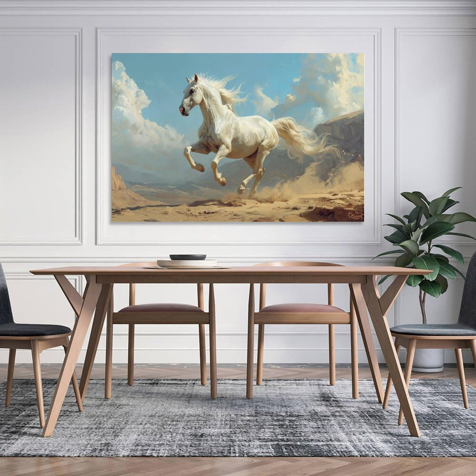 Amazon.co.jp: 絵画 疾走する白い馬インテリア 絵画 動物イラスト