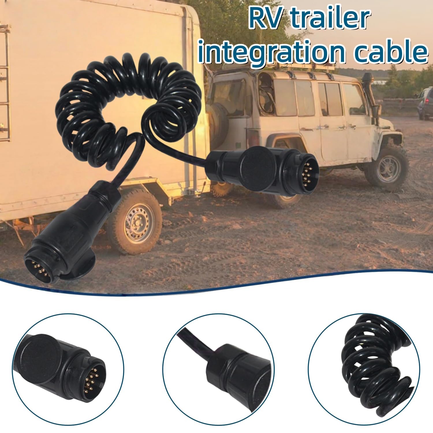 Cable en espiral estándar europeo de 13 a 13 pines, 3M TPU impermeable, cable de extensión para caravanas, remolques y vehículos de remolque