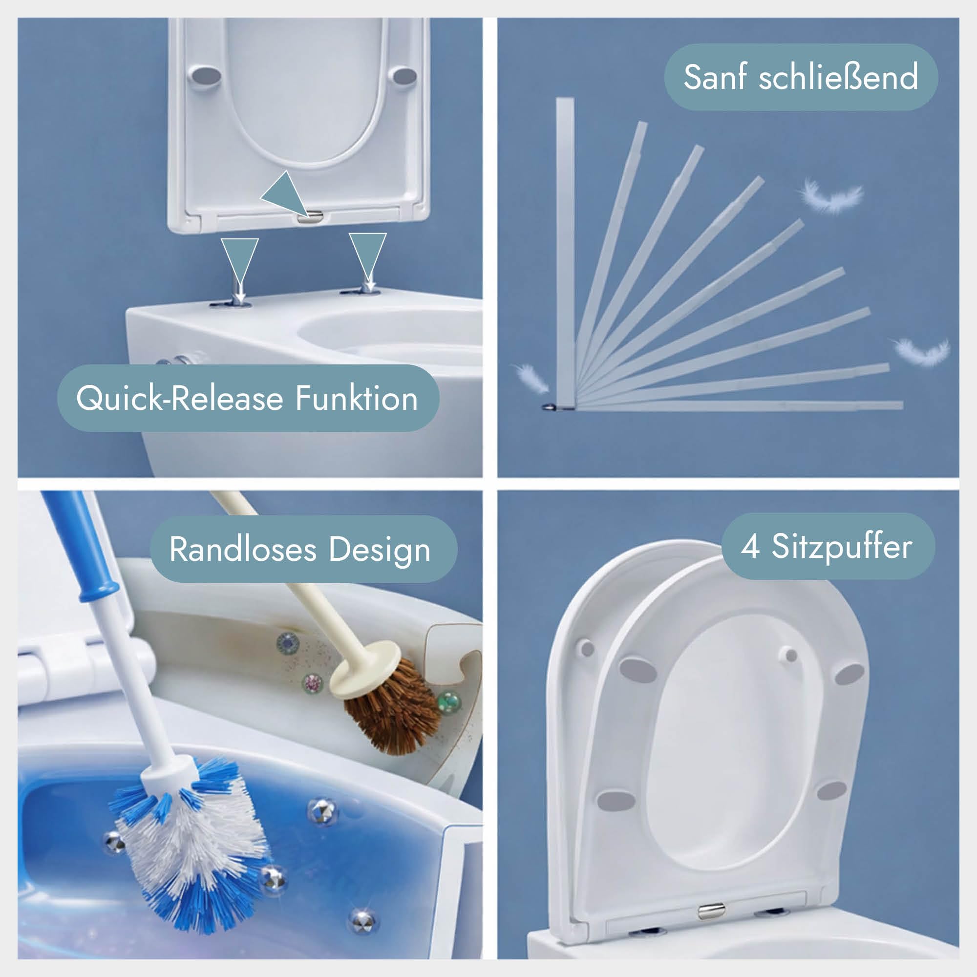 Soho Whirlflush - Inodoro suspendido sin bordes con tornado, función de bidé, función de ducha, descenso automático y aislamiento acústico, inodoro Taharet con ducha, inodoro de pared, inodoro bidé