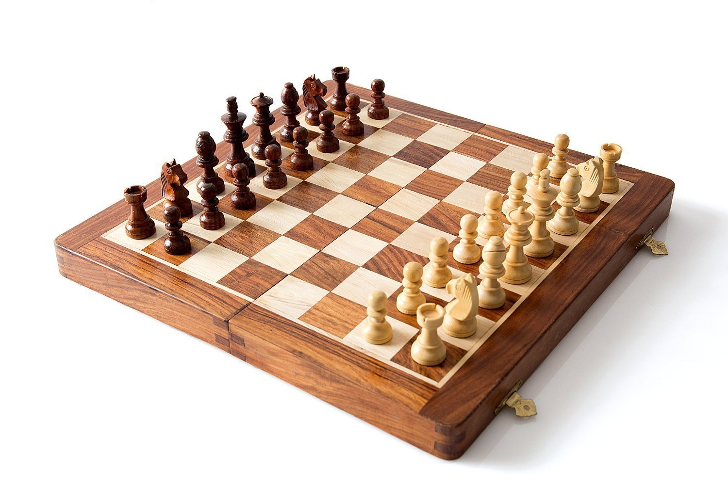 Devyom Wooden Magnetic Travel Chess Set with Staunton Pieces and Folding Game Board 10" Inch - Handmade by Artisans in India