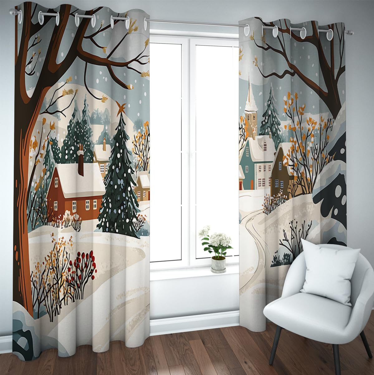 Rideaux occultants thermiques contre le froid pour salon et chambre, motif Sapin de Noël