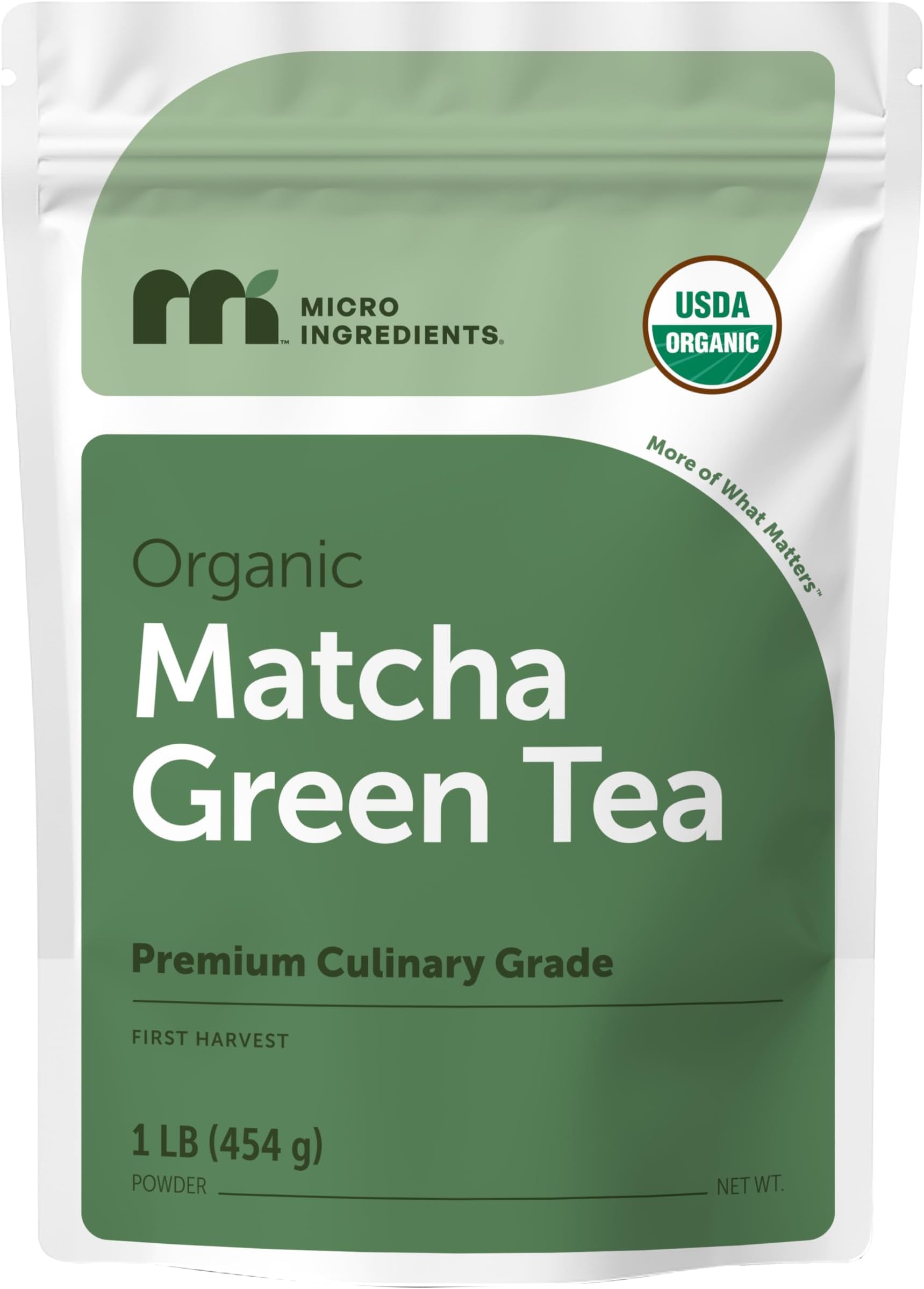 Organic Matcha Green Tea Powder, 1lb | Premium First Harvest Japanese for Daily Beverage | 100% Pure Culinary Grade | No Sugar, Eco-Friendly Recyclable Bags
