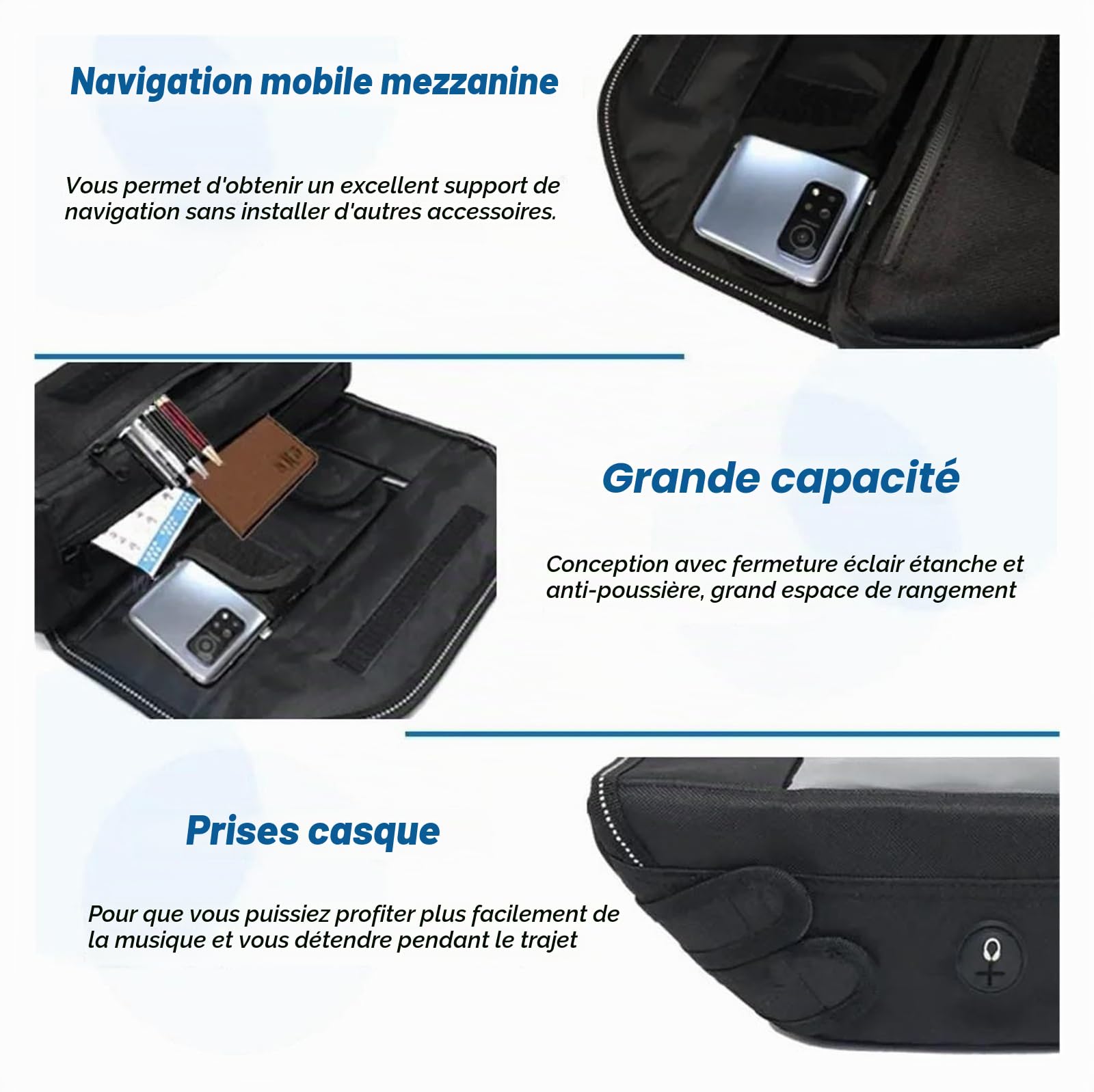 Sac Guidon Moto Sac De Rangement pour Guidon, Accessoire De Moto pour CFMOTO 800MT 800 MT, Sac De Rangement Étanche Et Anti-poussière, Sac De Navigation(Black NO Logo)