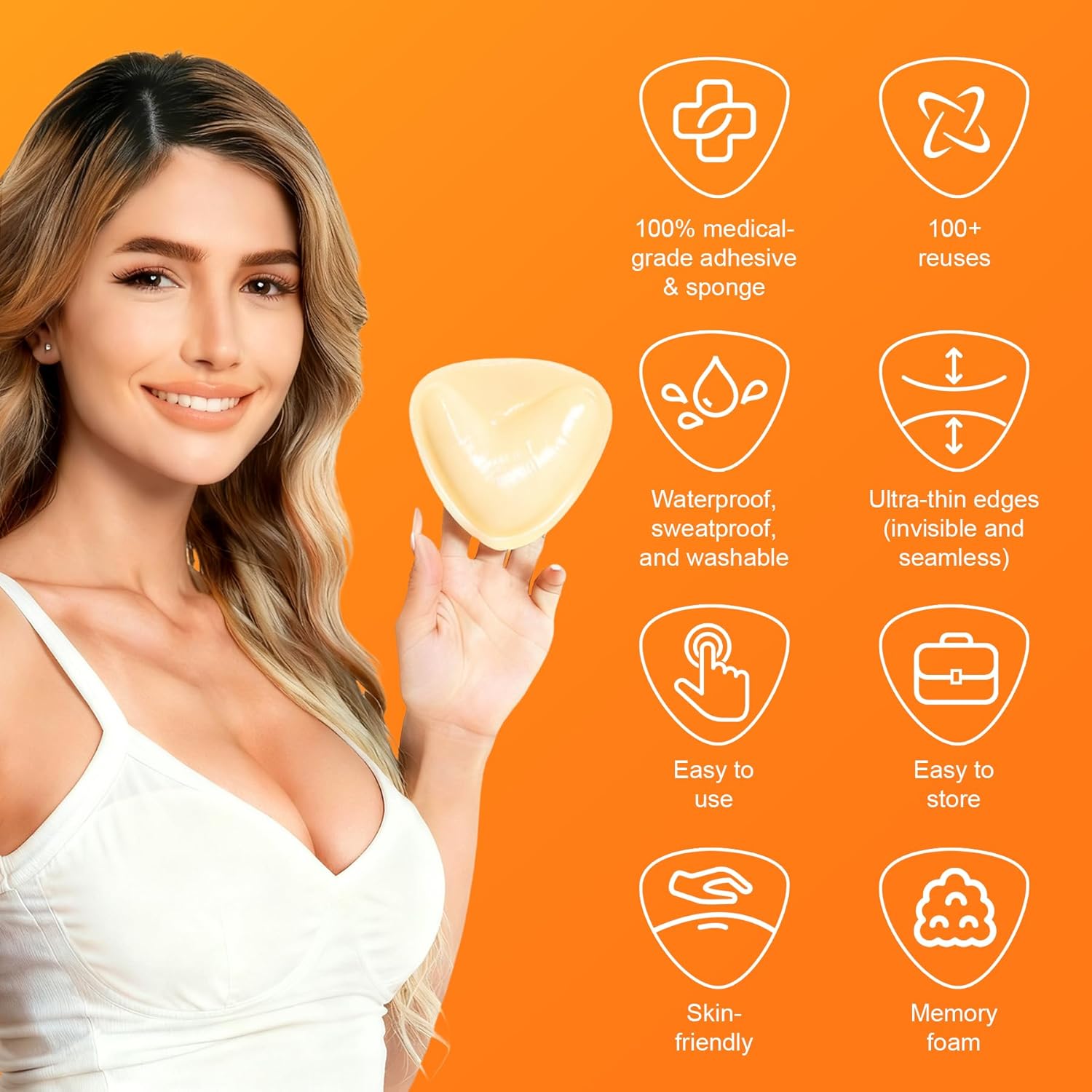 Snowy Insert: Double Sided Push Up Bra Pads | Reusable Waterproof Sticky Inserts for Strapless & Backless Dress for Women - Image 4