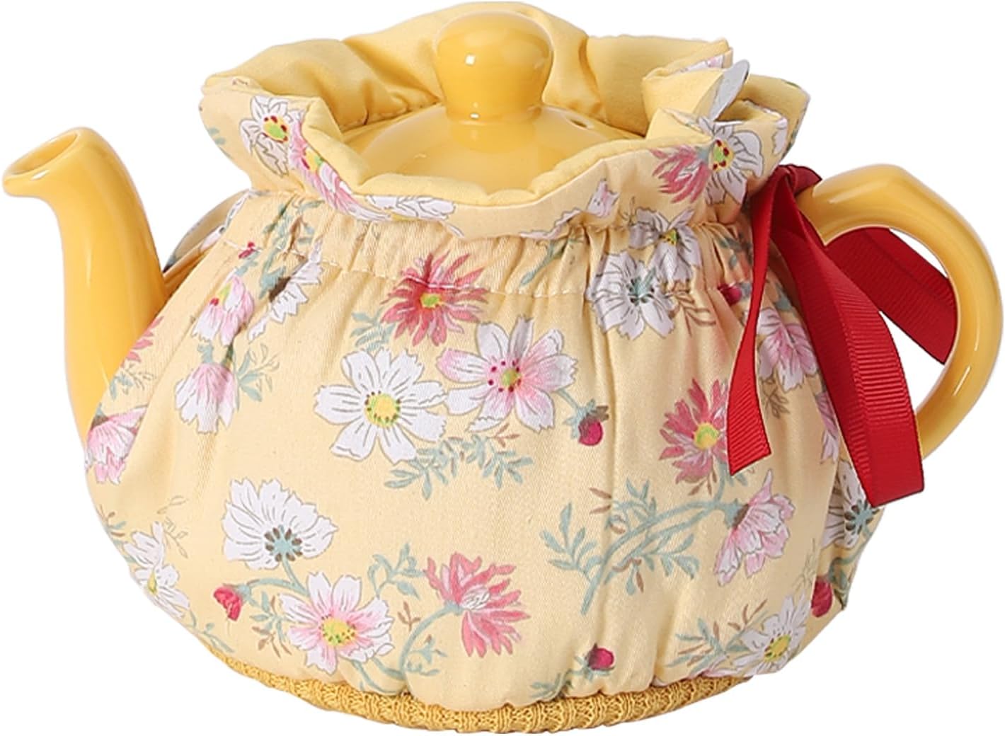 500-700ml Tea Pot Cozies, 2 Cups Cotton Vintage Floral Teapot Dust Cover Tea Cosy, Kitchen Home Decorative Tea Pots Cozy (Yellow)
