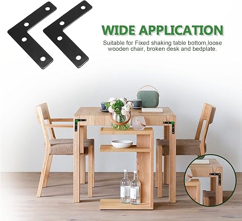 Miniatura 6 de 20 placas planas en forma de L de 2.36 x 2.36 pulgadas, soporte de esquina plana en ángulo recto, negro