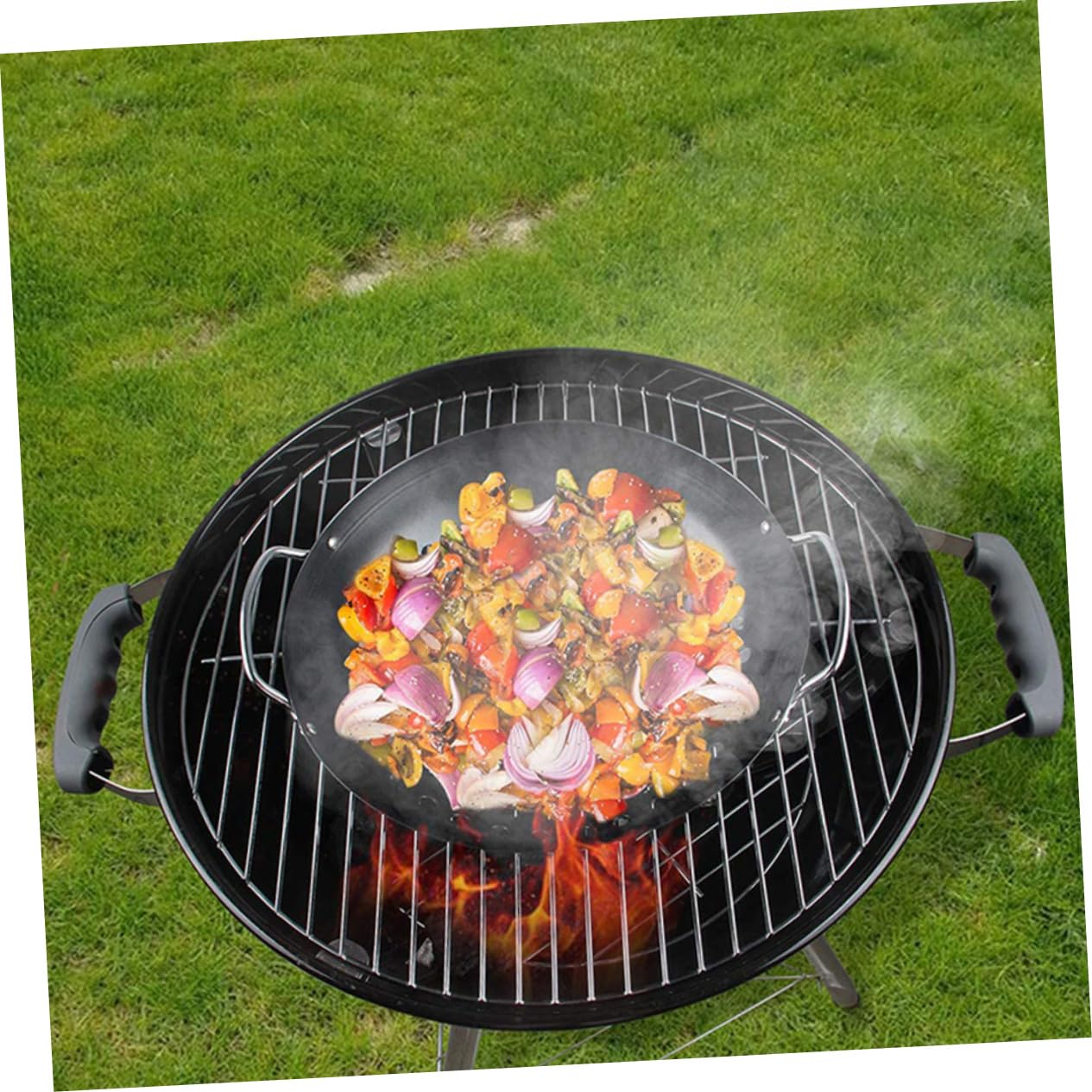 Sosoport Cestello per Barbecue in Acciaio al Carbonio Nero Rivestimento Antiaderente e Doppia Maniglia, Design a Grandi Fori per Grigliate All’aperto in Casa