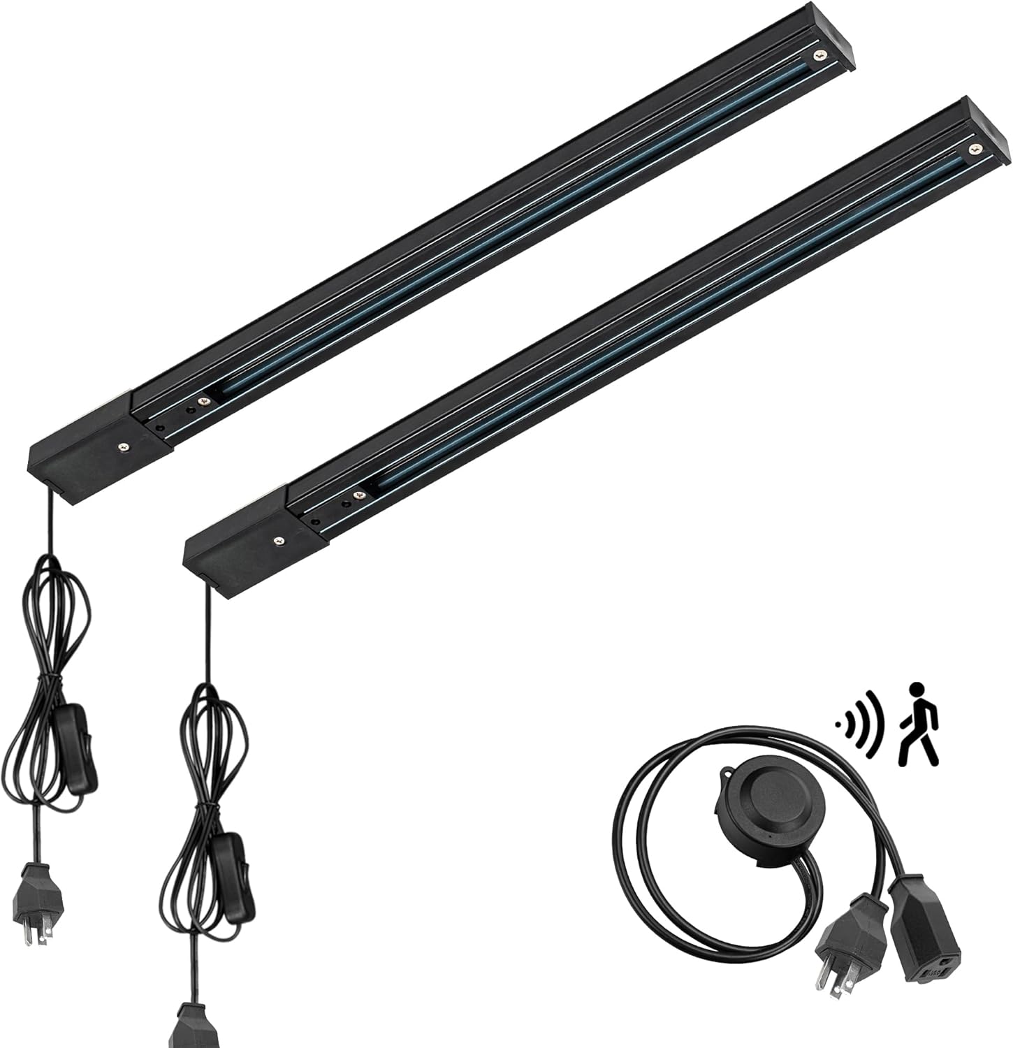 2Pcs Detachable Motion Sensor H-Type Track Lighting Bar 110V Single Circuit 3-Wire Black Tracking Rail Part 19.6 Inches with 3-Prong Plug in Cable