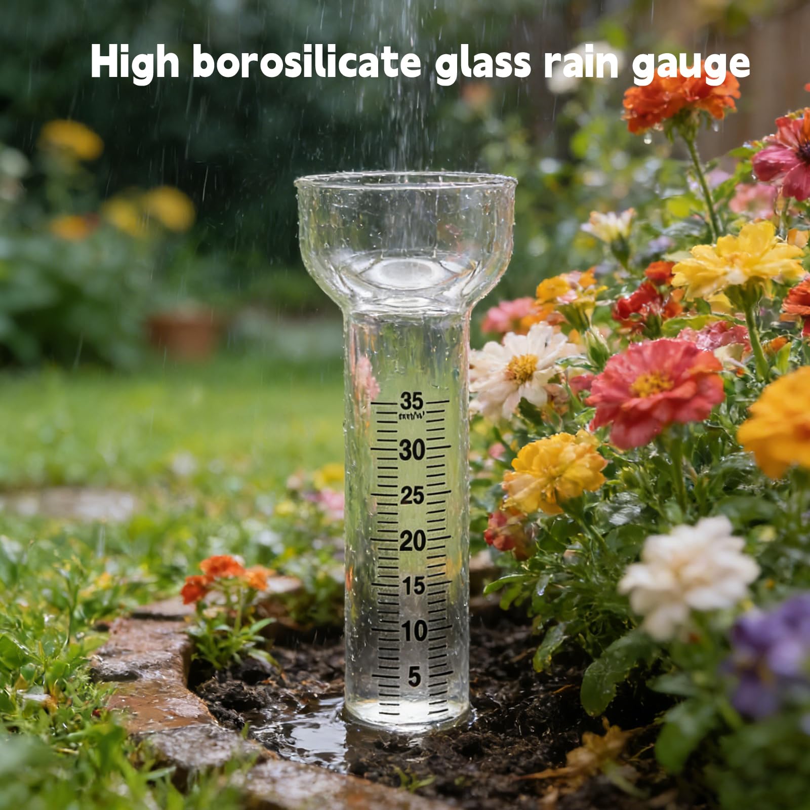 Lot de 4 Pluviomètres, Pluviometre Exterieur Jardin avec Support, Pluviomètre en Verre RéSistant de 35 mm, Mesureur de Pluie et de Précipitations, pour Cour, Jardin et Espaces Extérieurs