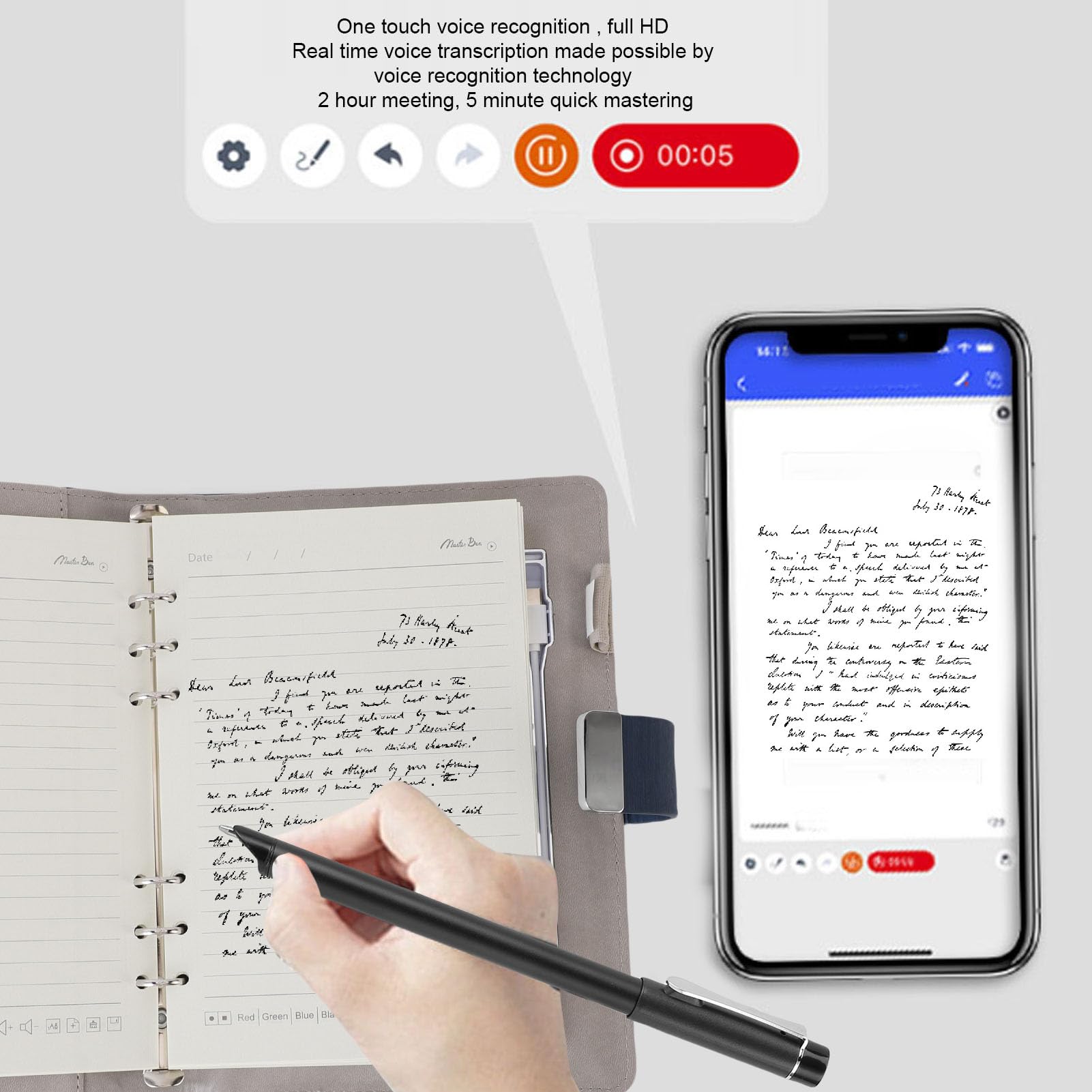 Conjunto de Cuaderno con Bolígrafo Inteligente, Cuaderno Digital con Carga Inalámbrica, Cuaderno de Notas con Sincronización en Tiempo Real, Transcripción de Voz Ai, Desbloqueo