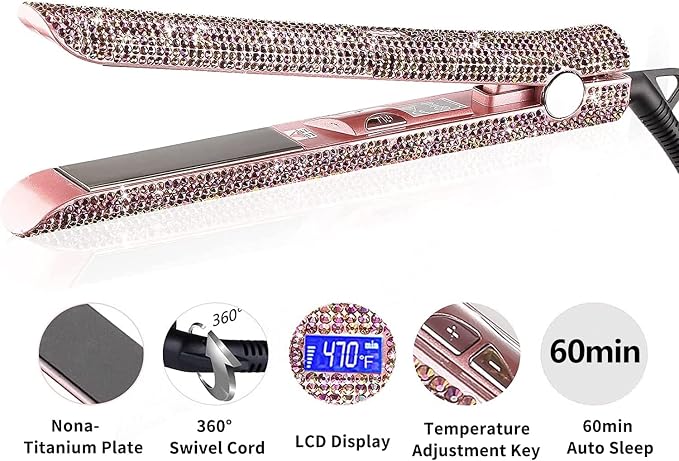 Plancha de Pelo Titanium con Cristales y LCD Rosa miniatura 4