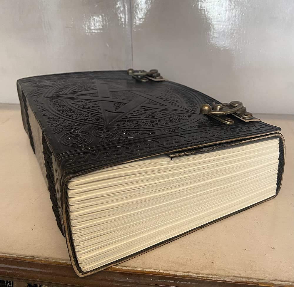 600 Seiten großes schwarzes Pentagramm geprägtes Leder-Tagebuch | Schreib-Leder-Notizbuch | Leder-Grimoire | handgefertigtes Leder-Tagebuch | Leder-Skizzenbuch 17,8 x 25,4 cm