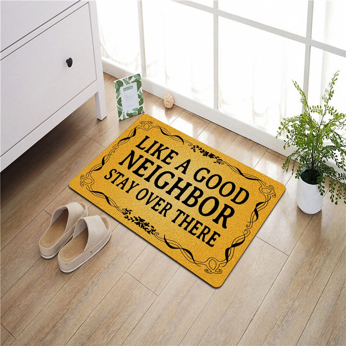 Paillasson amusant (60 x 40 cm) antidérapant - Tapis cadeau personnalisé pour la maison, la cuisine, l'entrée (comme un bon voisin qui reste là-bas)
