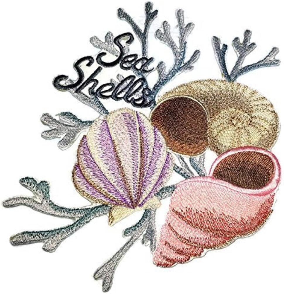 Ocean Calling Custom and Unique[ Sea Shell Portrait ] Embroidered Iron On/Sew Patch [6" x5.5"]Made in USA]