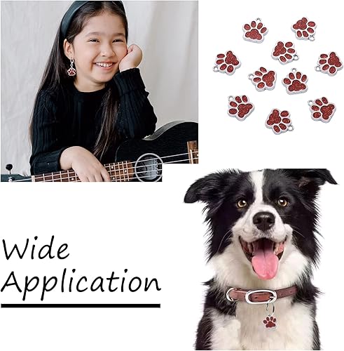 Miniatura 5 de FASHEWELRY Colgantes con estampado de pata, llavero de pata de perro, colgante de huella de animal con purpurina en polvo, aleación de esmalte,