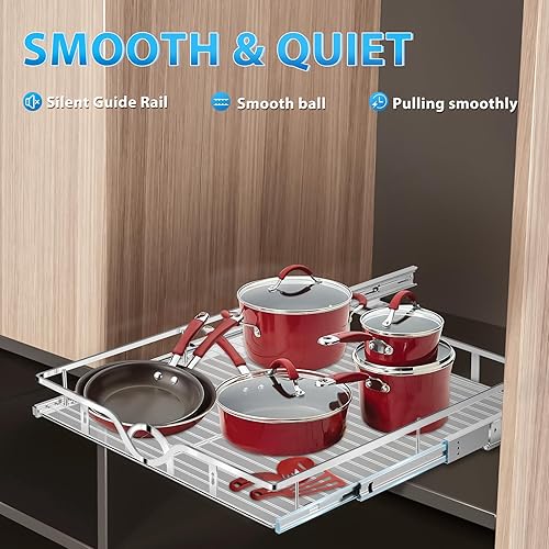 Miniatura 10 de Tksrn Organizador de gabinete extraíble (14 pulgadas de ancho x 21 pulgadas de profundidad), cajones de gabinete deslizantes para cocina,