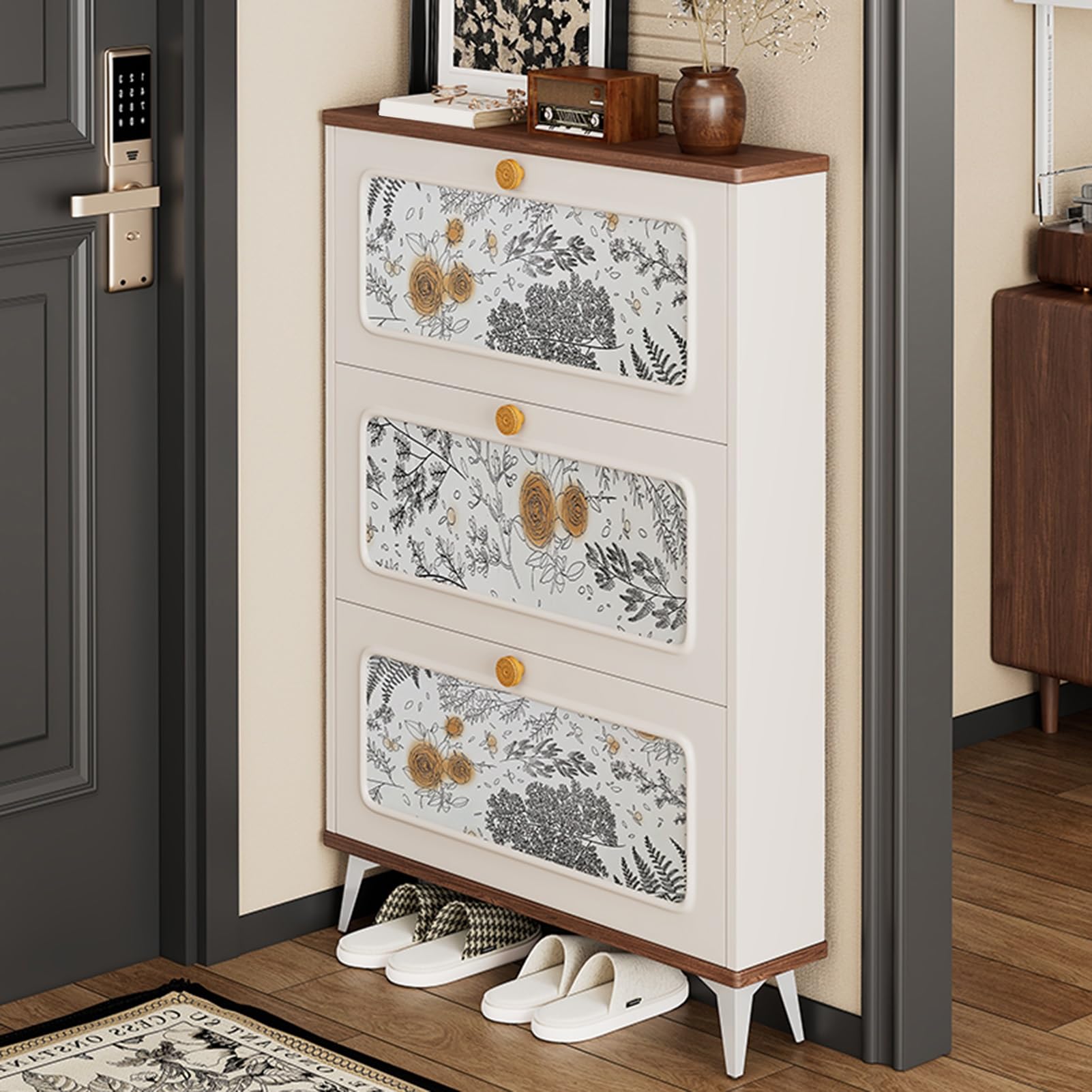 Schuhschrank Mit 3 Klappen, Schuhschrank Schmal Schuhregal, Platzsparend Regal für Schuhe, für Wohnzimmer, Schlafzimmer, Eingangsbereich, Flur, Badezimmer(118x50x17cm/46.5x19.7x6.7in)