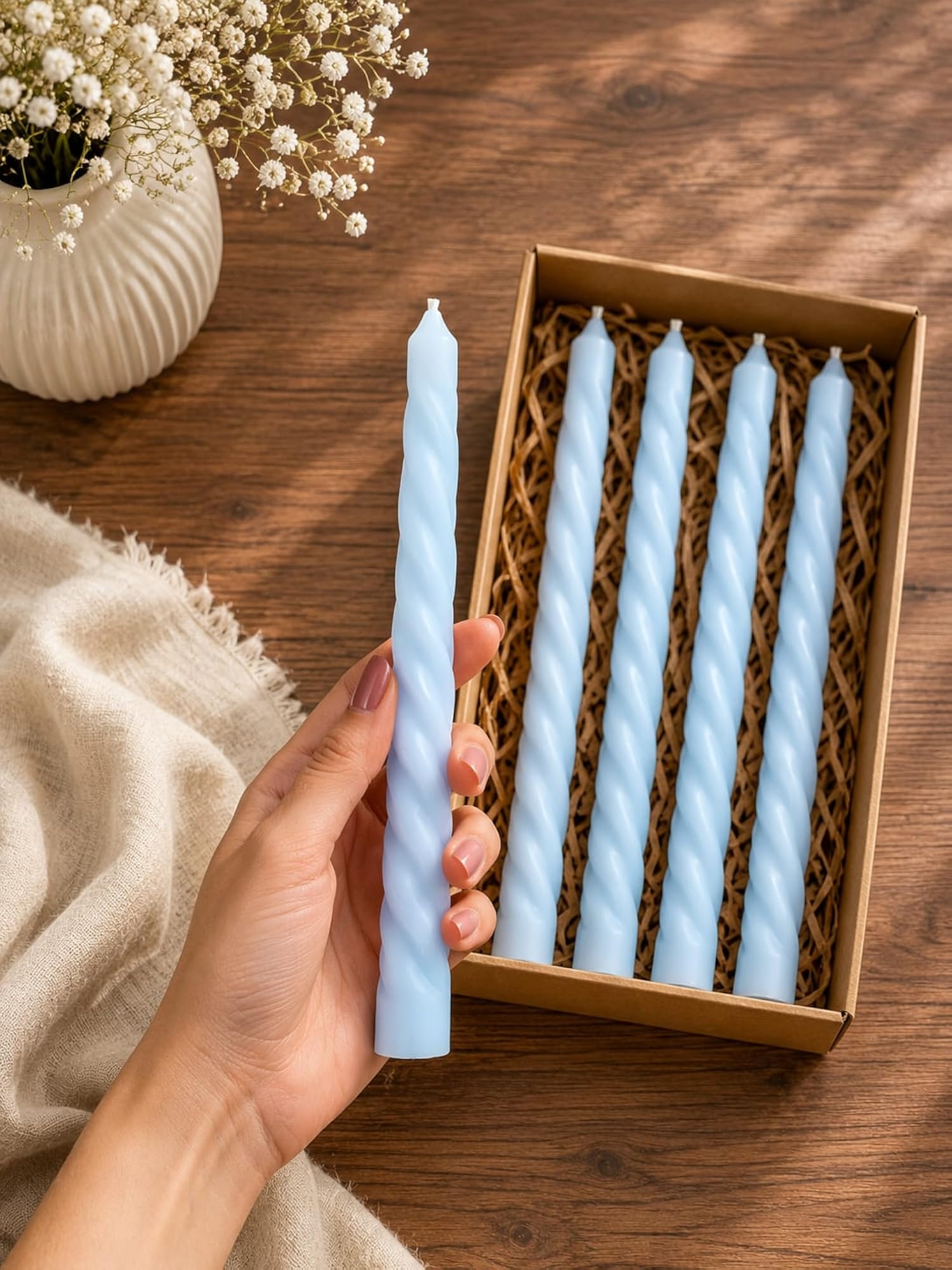 Spiral Taper Candles for Home Decor, Twisted Decorative Dinner Candles