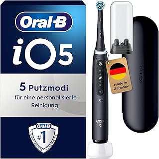 Oral-B iO Series 5 Elektrische Zahnbürste — Electric Toothbrush, Inkl. 1 Aufsteckbürste, Reise-Etui — 5 Putzmodi für Zahnpflege, Zahnbürste Elektrisch, Designed by Braun, Schwarz