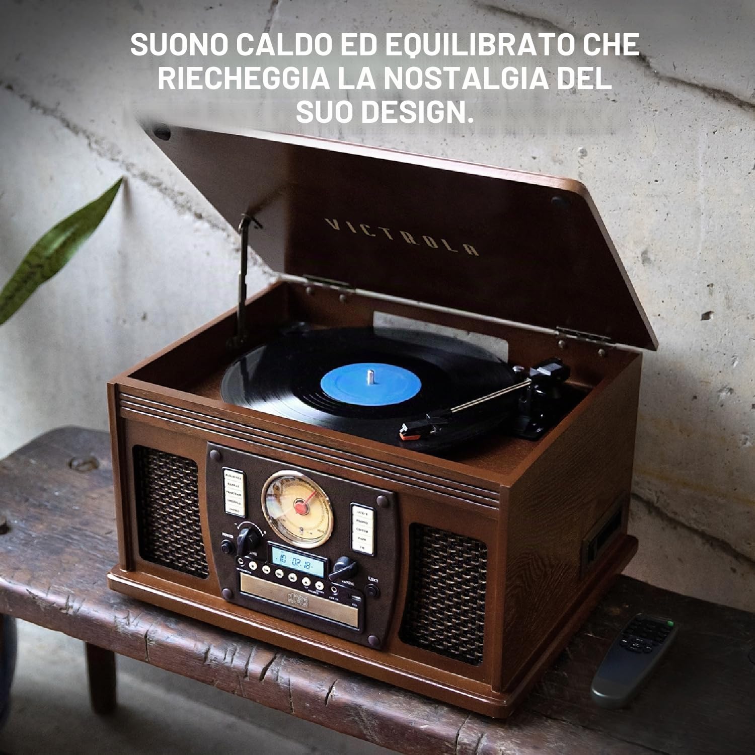 Victrola Navigator – Giradischi Bluetooth 8-in-1 con CD, cassette, radio FM, USB, altoparlanti integrati, uscita RCA e jack cuffie, streaming wireless (Mogano
