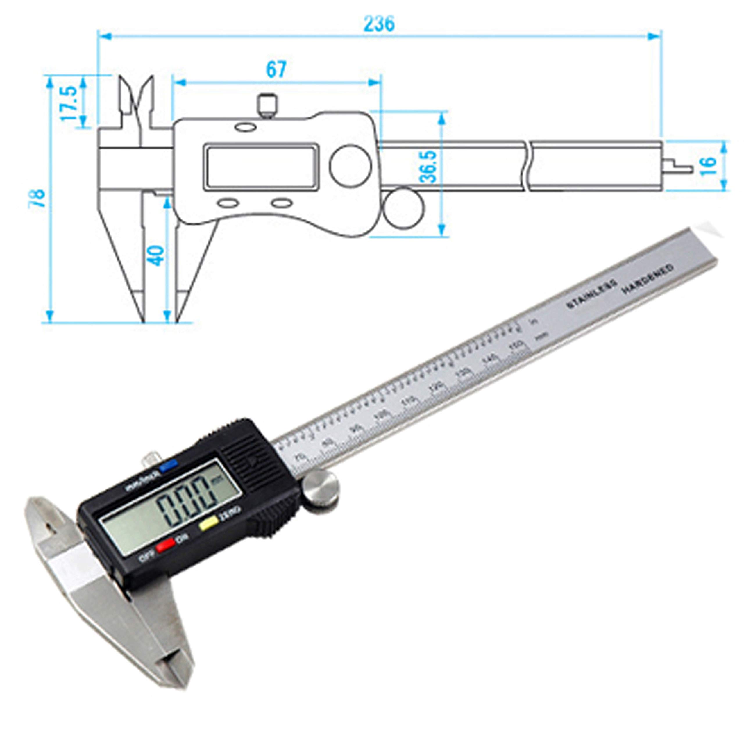 Digital Vernier Calipers 150mm Stainless Steel, Electronic Measuring Caliper with LCD Screen, mm/Inch/Fraction, Inside Outside Depth Step Measurements, Splash Resistant with Case — view 2