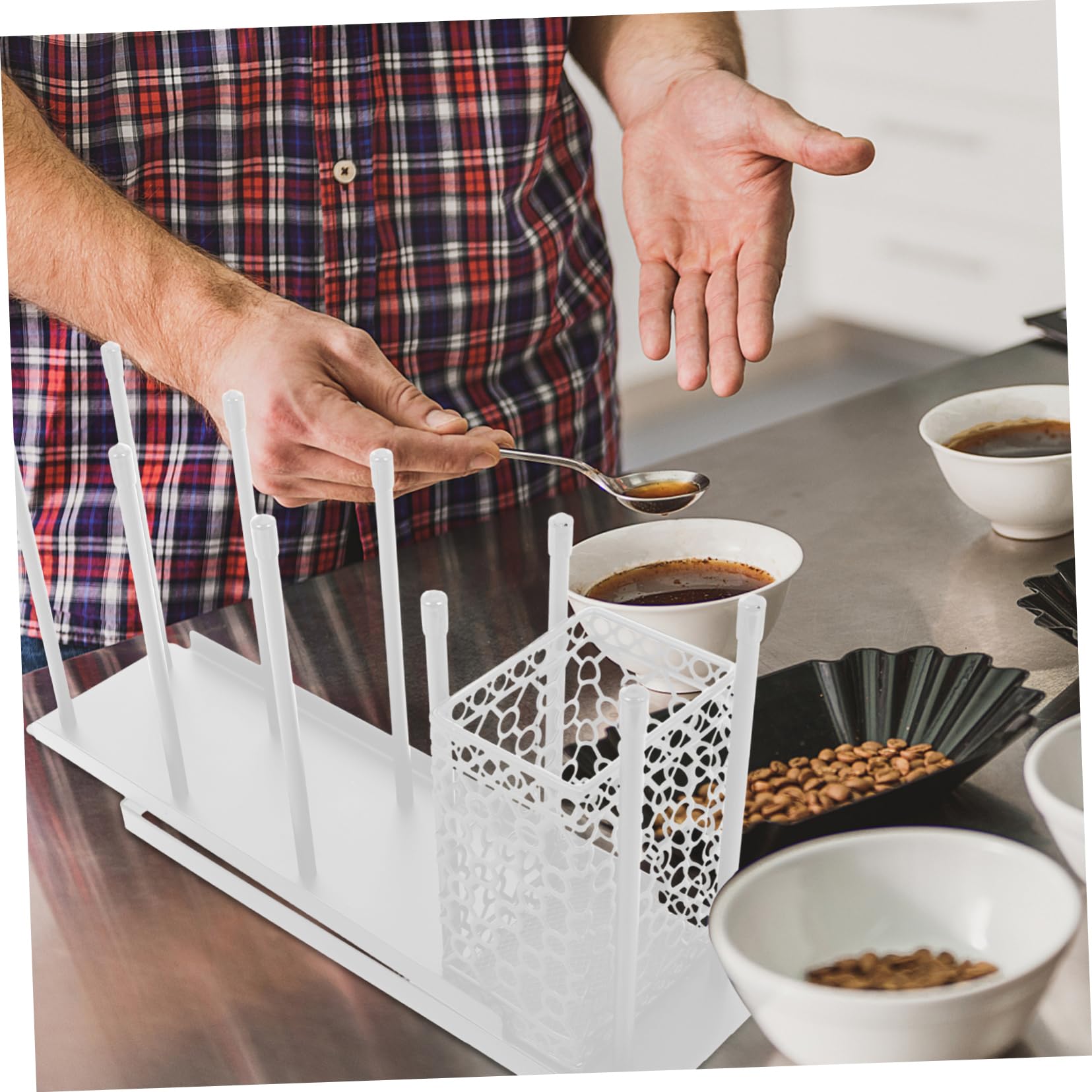 Portabicchieri Caffe Metallo Scomparti Distributore Tazze Usa Getta Coperchi Caffè Cannuccia Organizer Bar Cialde Cestino Utensili