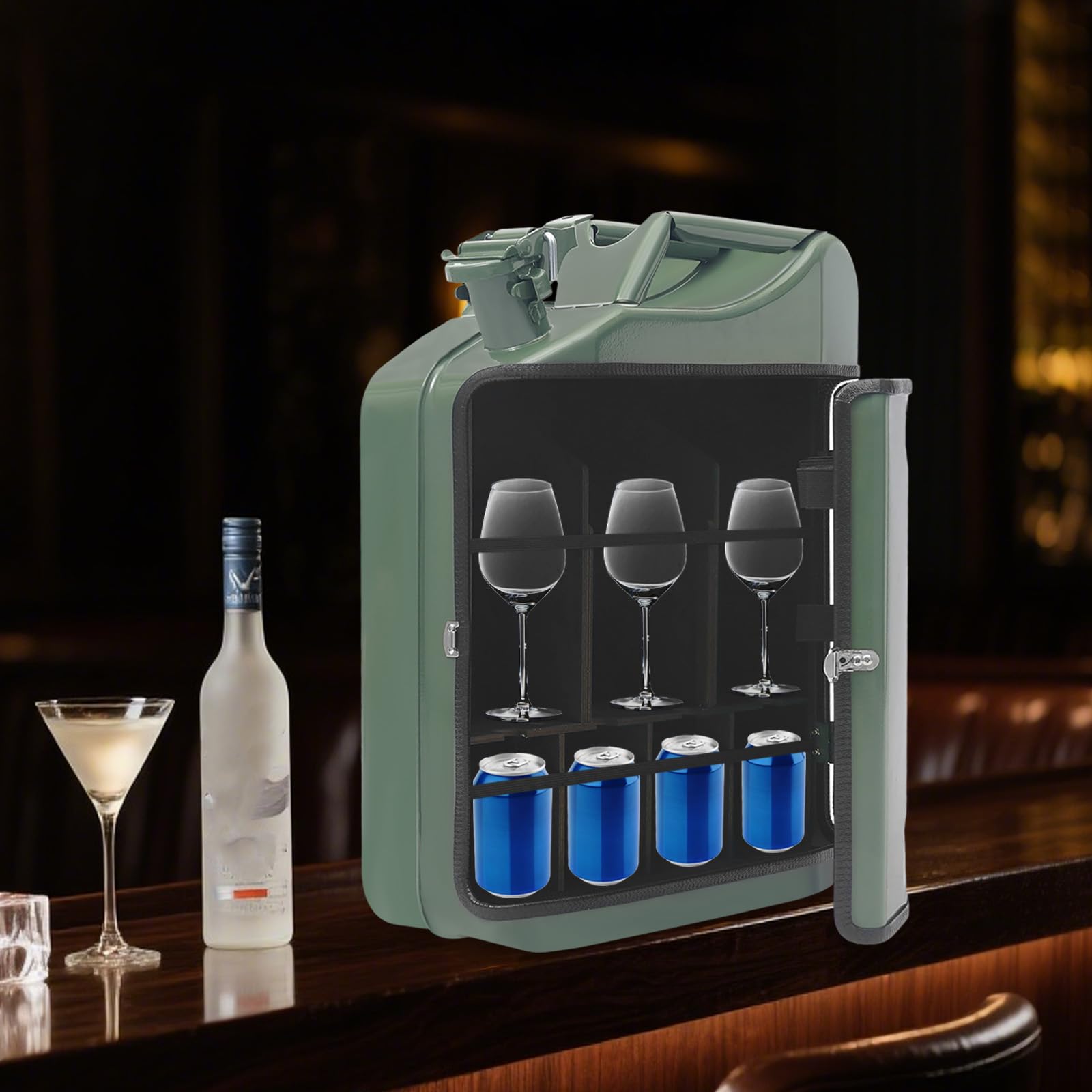 20L Kanister Mini Bar 35 x 15,5 x 47cm Tragbarer Whisky Bar Schrank mit Seitenverschlussschnalle und Riemen Personalisierte Geschenke für Männer