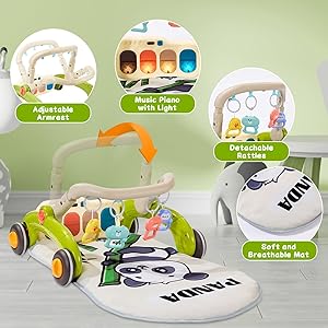 Baby Play Gym Walker Kick and Play Piano Gym Musical Tummy Time Mat for Boys Girls Infant Newborn Gifts (Panda Upgraded)