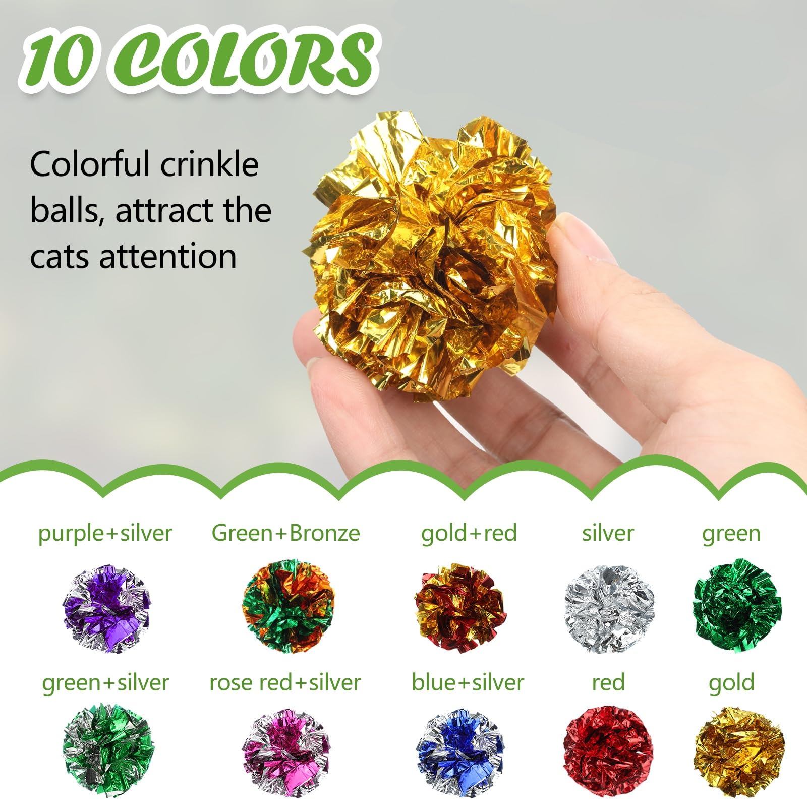 Silkfly Crinkle-Bälle aus Polyesterfolie, Katzenspielzeug, 6 cm, interaktiver Knisterball, bunte Bälle, Kauspielzeug für Katzen, Jagd, Spielzeug zieht Katzen an, für Indoor-Katzen und Kätzchen, um fit
