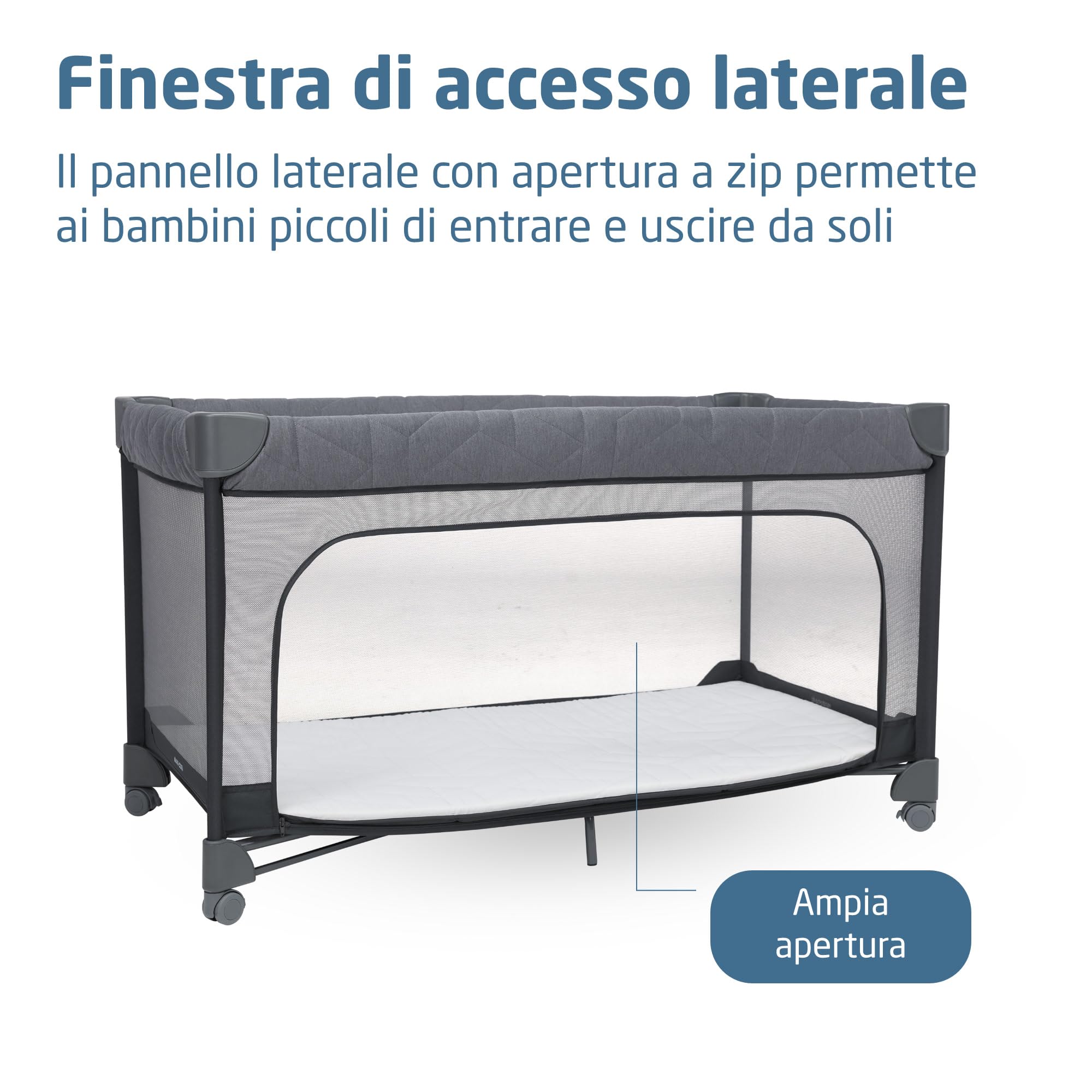 Maxi-Cosi Merlin, 2 in 1 Culla da Campeggio Neonato & Area Giochi, 0-4 Anni, 0-18 kg, Lettino da Viaggio Bambini, Chiusura in 1 Secondo, Materasso 120x60 cm, Finestra Laterale, Elegance Graphite