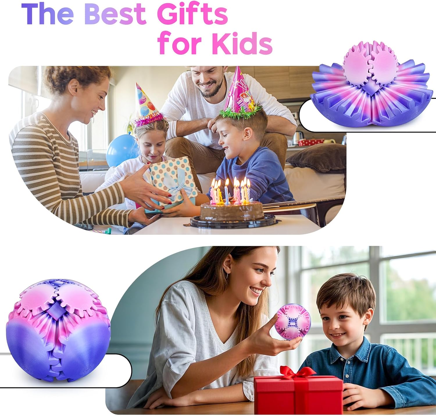 Multicolored Gear Ball Fidget Toy 3D Printed Gearsphere for Stress Relief Anxiety Relaxation Cool Office Desk Toy Unique Gift for Adults and Kids Christmas Easter Birthday (‎Lavender Bloom, 3.3'')