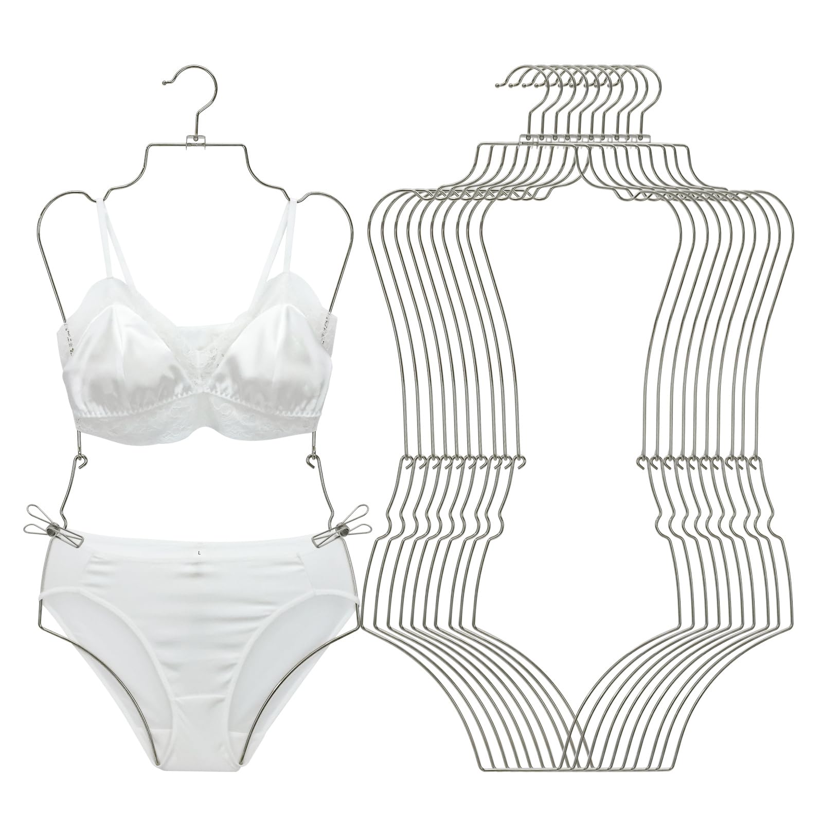 Colgador plegable para lencería en forma de cuerpo, organizador de armario, colgador de traje de baño, estante para colgar lencería, gancho giratorio superior (10, plateado)