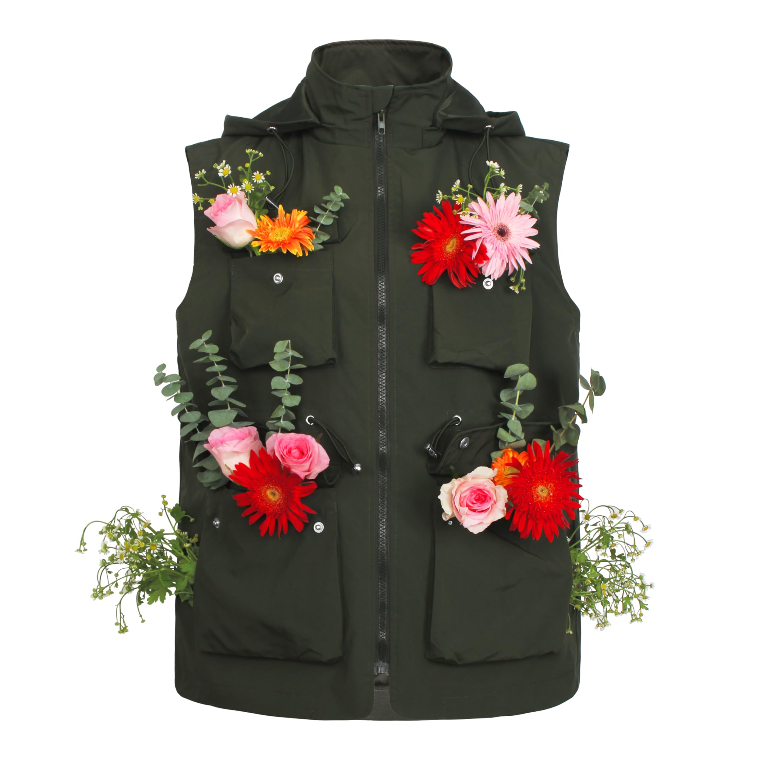 PESION Chaleco militar plegable para mujer, impermeable, cortavientos, con capucha extraíble