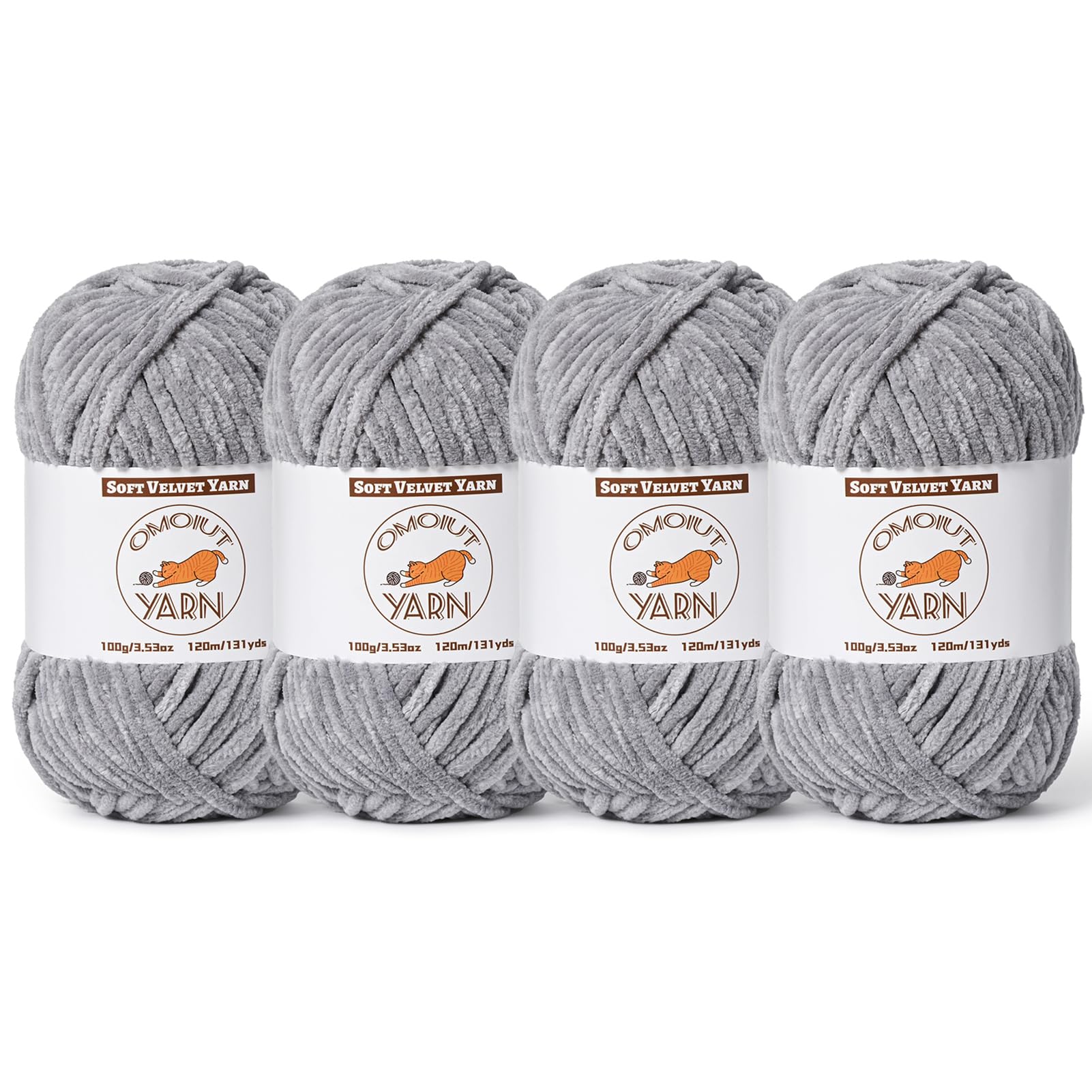 4 Pack Grayish Fluffy Velvet Yarn for Crocheting, Chunky Chenille Baby Blanket Yarn for Crochet, Soft Fuzzy Puzzle Yarn for Knitting, (100g/3.53oz Each) Bulky Thick Amigurumi Crochet Yarns